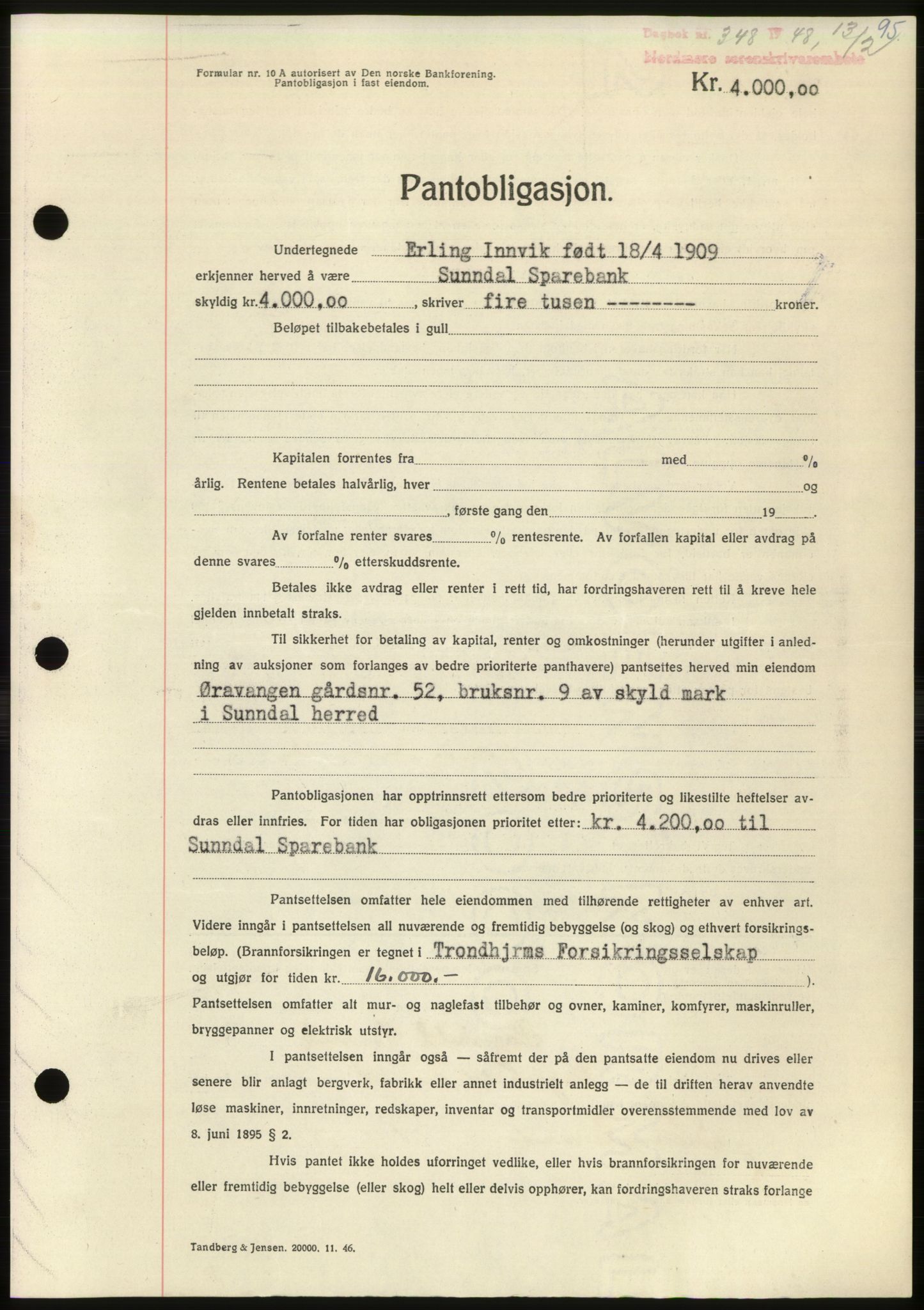 Nordmøre sorenskriveri, AV/SAT-A-4132/1/2/2Ca: Mortgage book no. B98, 1948-1948, Diary no: : 348/1948