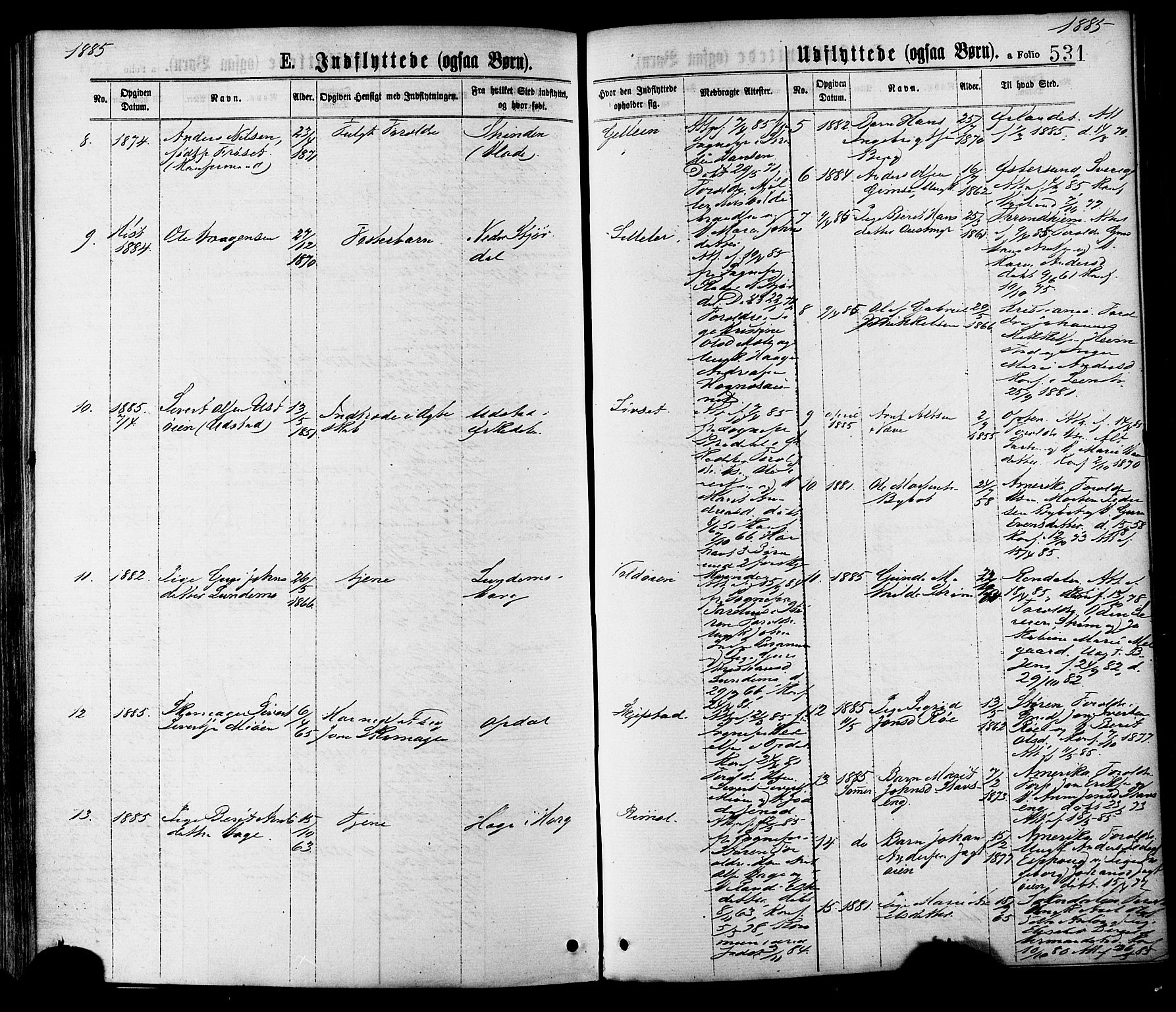 Ministerialprotokoller, klokkerbøker og fødselsregistre - Sør-Trøndelag, AV/SAT-A-1456/691/L1079: Parish register (official) no. 691A11, 1873-1886, p. 531