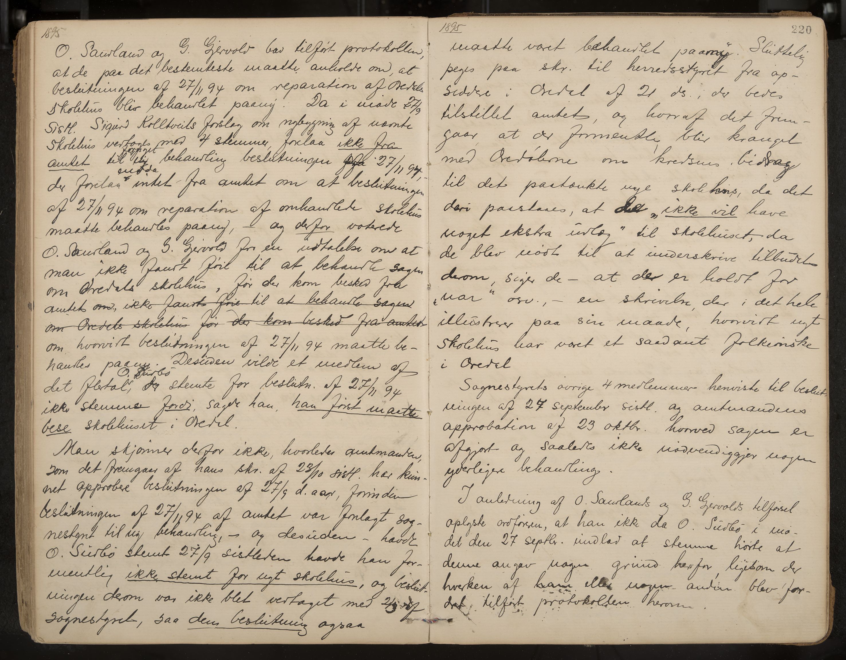 Kviteseid formannskap og sentraladministrasjon, IKAK/0829021/A/Aa/L0003: Møtebok, 1885-1896, p. 220