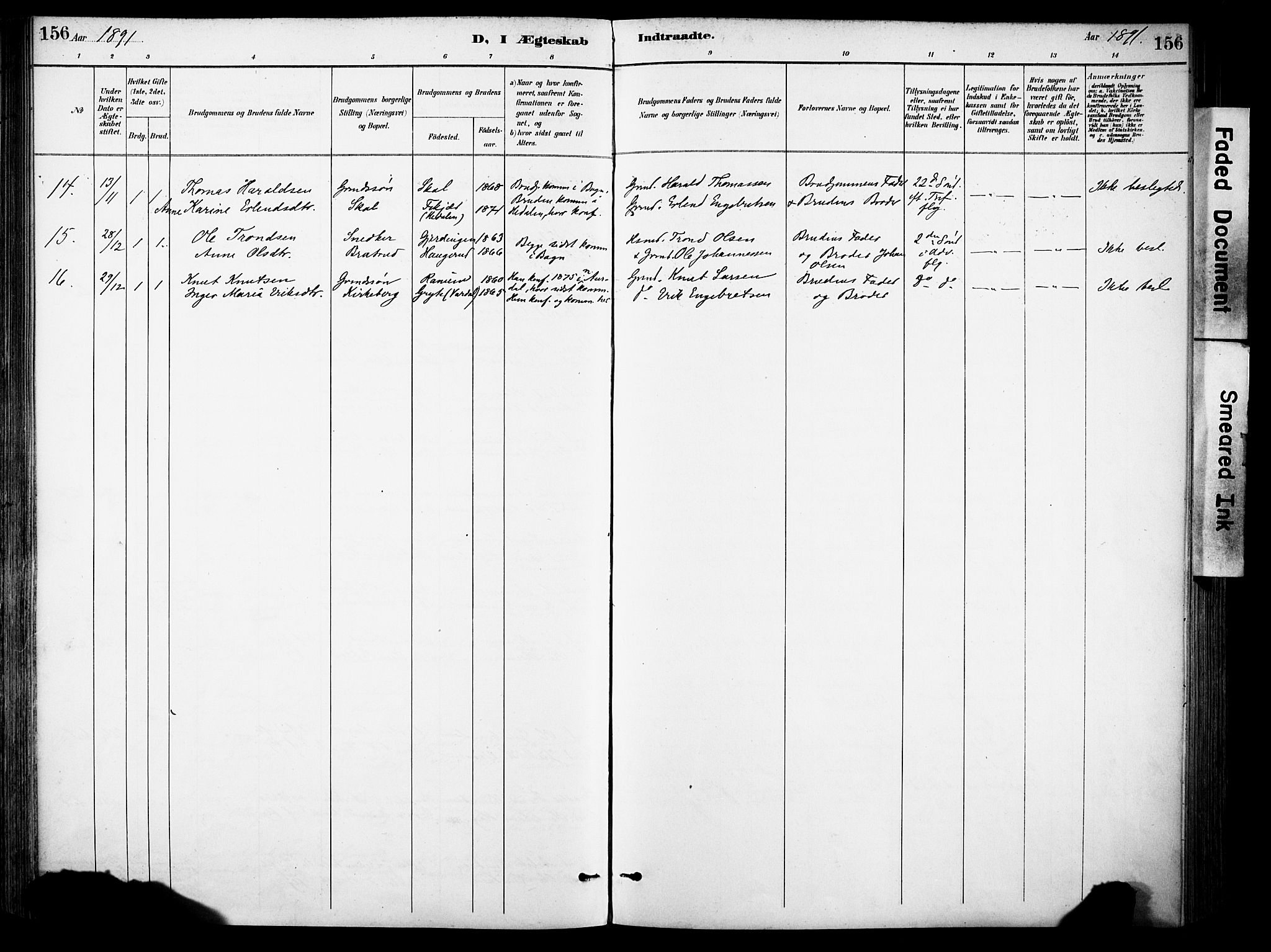 Sør-Aurdal prestekontor, SAH/PREST-128/H/Ha/Haa/L0009: Parish register (official) no. 9, 1886-1906, p. 156