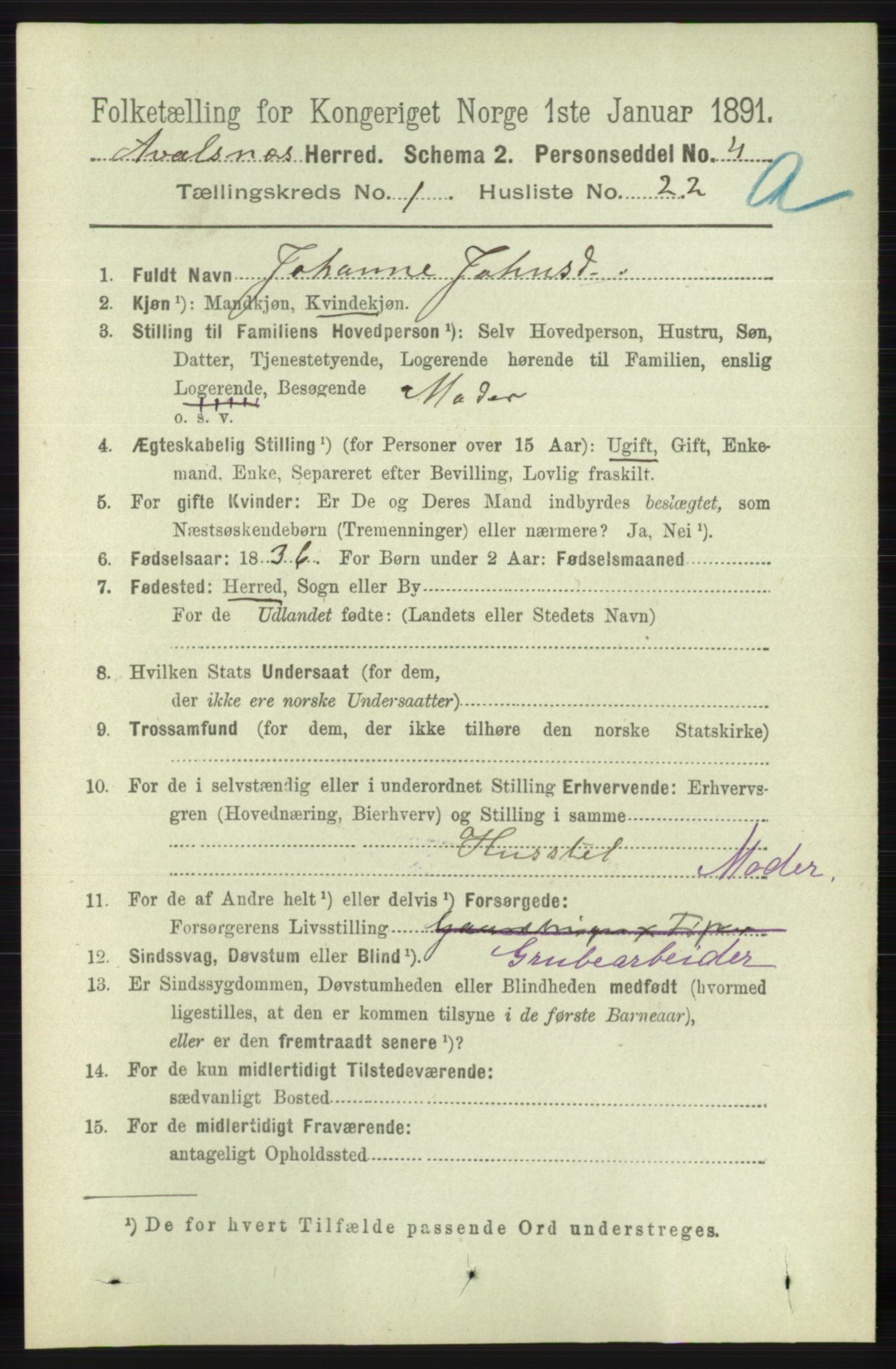 RA, 1891 census for 1147 Avaldsnes, 1891, p. 286