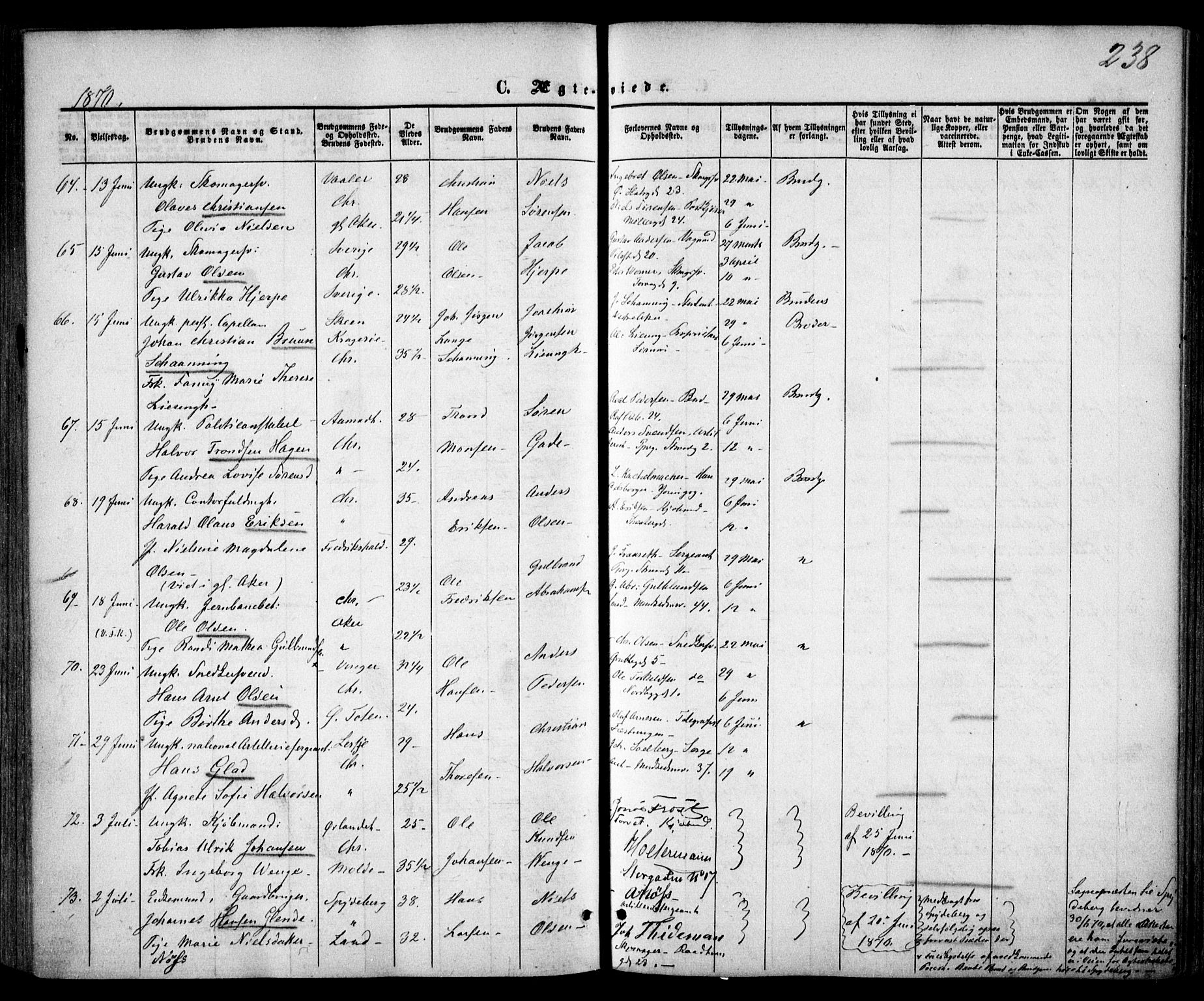 Trefoldighet prestekontor Kirkebøker, SAO/A-10882/F/Fc/L0001: Parish register (official) no. III 1, 1858-1874, p. 238