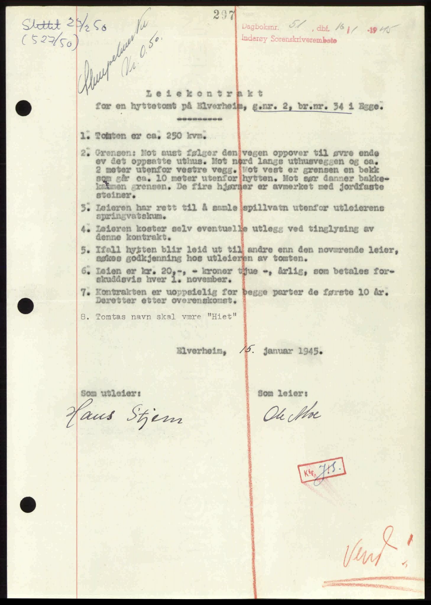 Inderøy sorenskriveri, AV/SAT-A-4147/1/2/2C: Mortgage book no. A 12, 1944-1945, p. 297, Diary no: : 51/1945