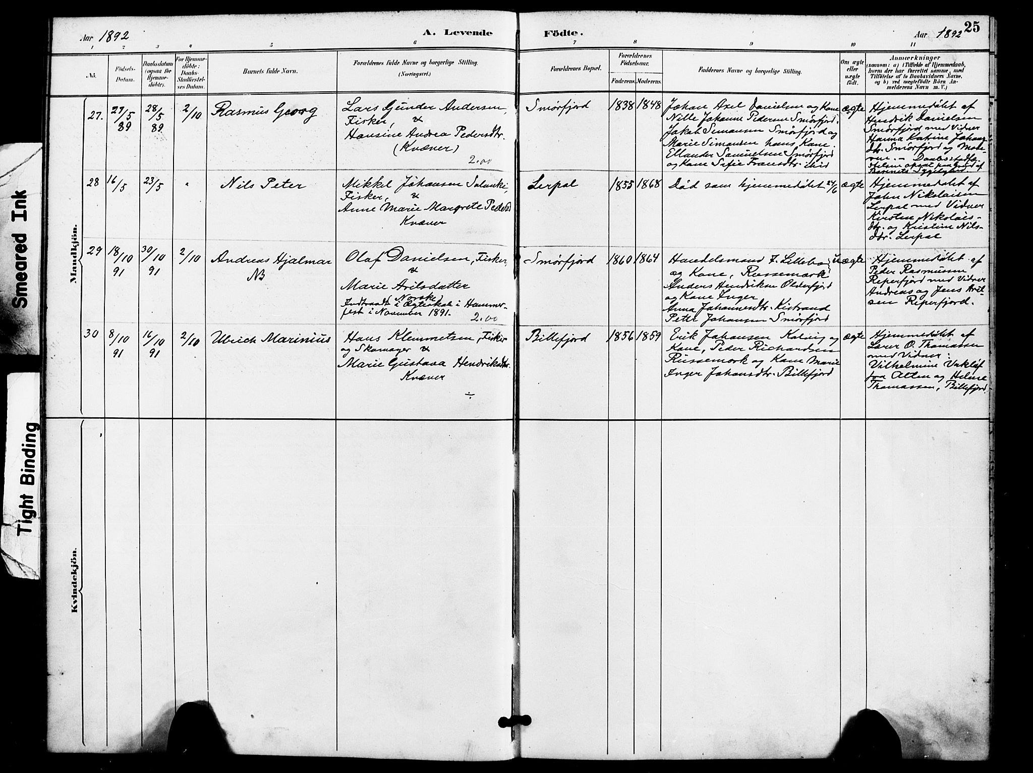 Kistrand/Porsanger sokneprestembete, AV/SATØ-S-1351/H/Ha/L0008.kirke: Parish register (official) no. 8, 1890-1898, p. 25