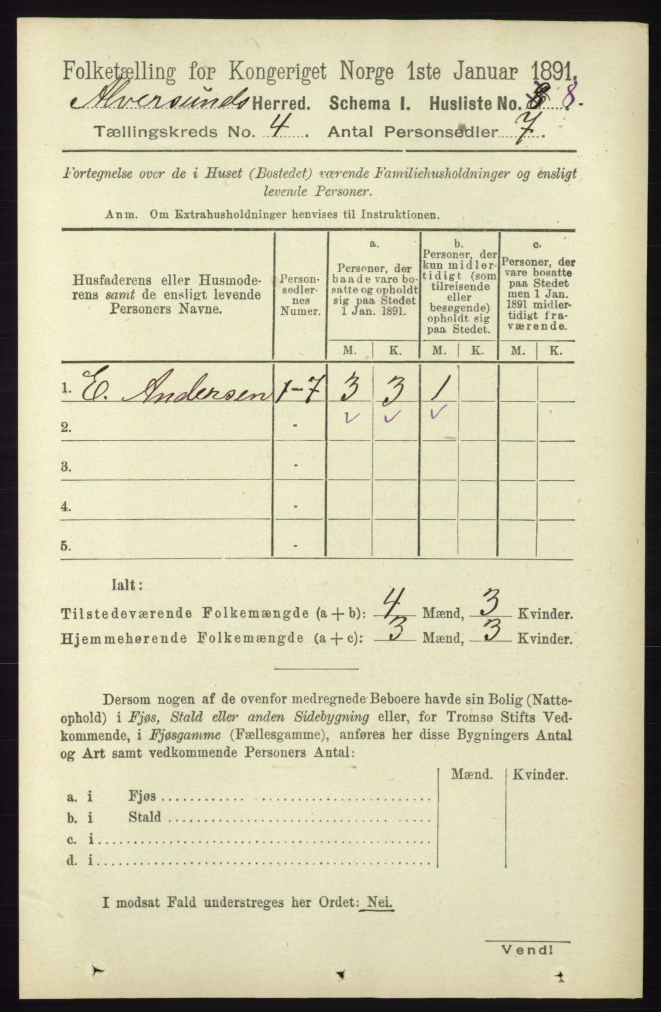 RA, 1891 census for 1257 Alversund, 1891, p. 1618