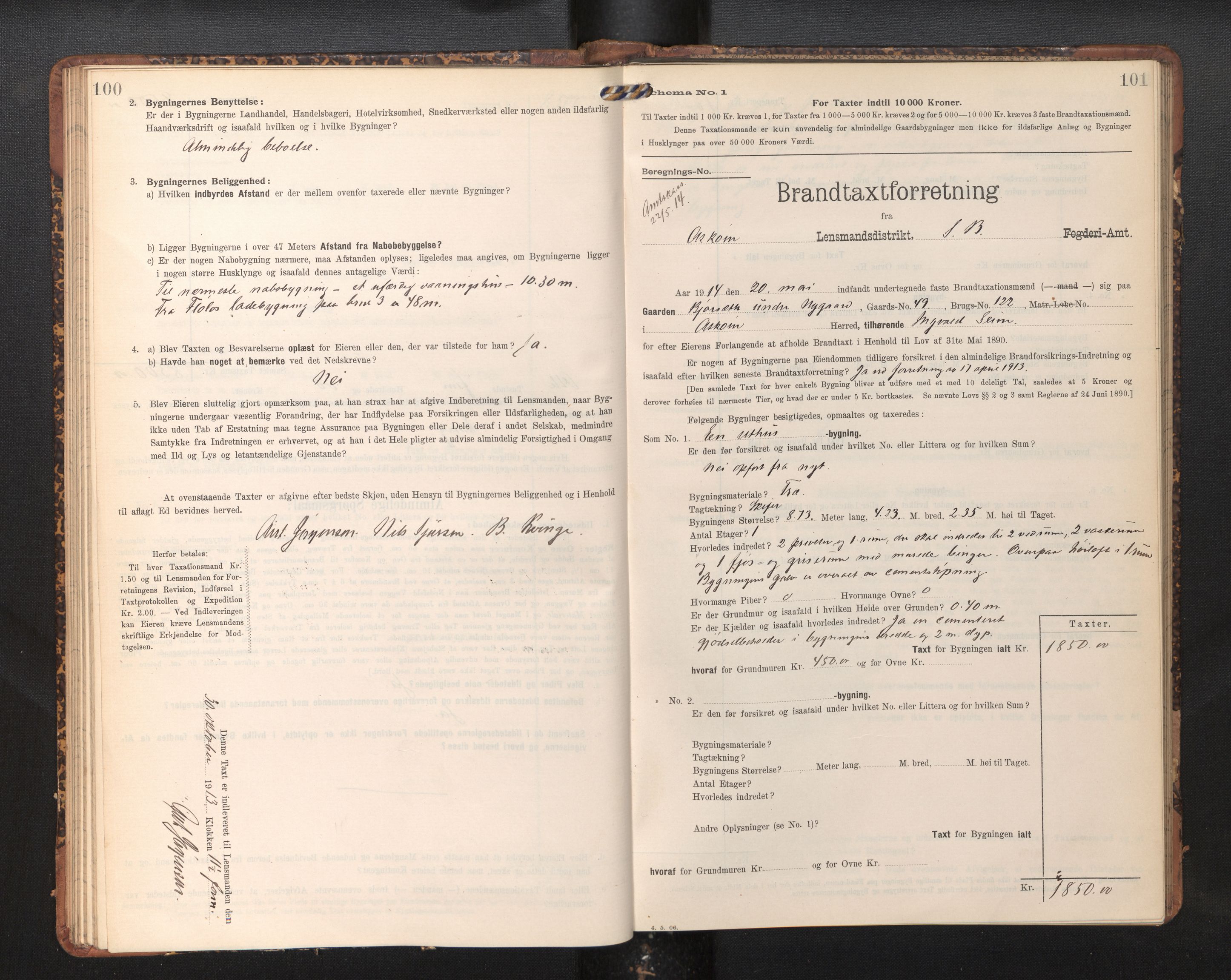 Lensmannen i Askøy, AV/SAB-A-31001/0012/L0006: Branntakstprotokoll, skjematakst, Laksevåg, 1907-1917, p. 100-101