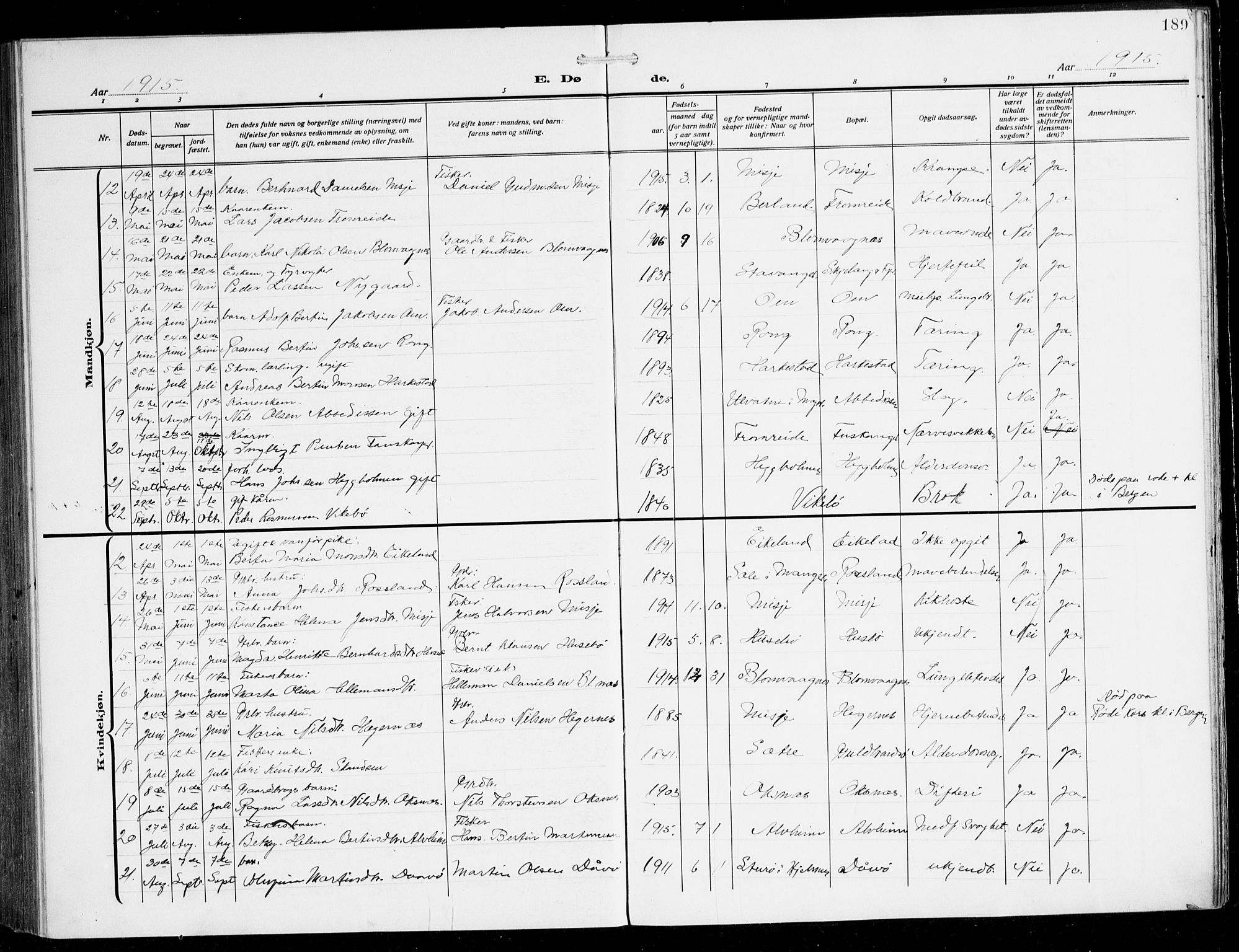 Herdla Sokneprestembete, SAB/A-75701/H/Hab: Parish register (copy) no. C 2, 1913-1926, p. 189