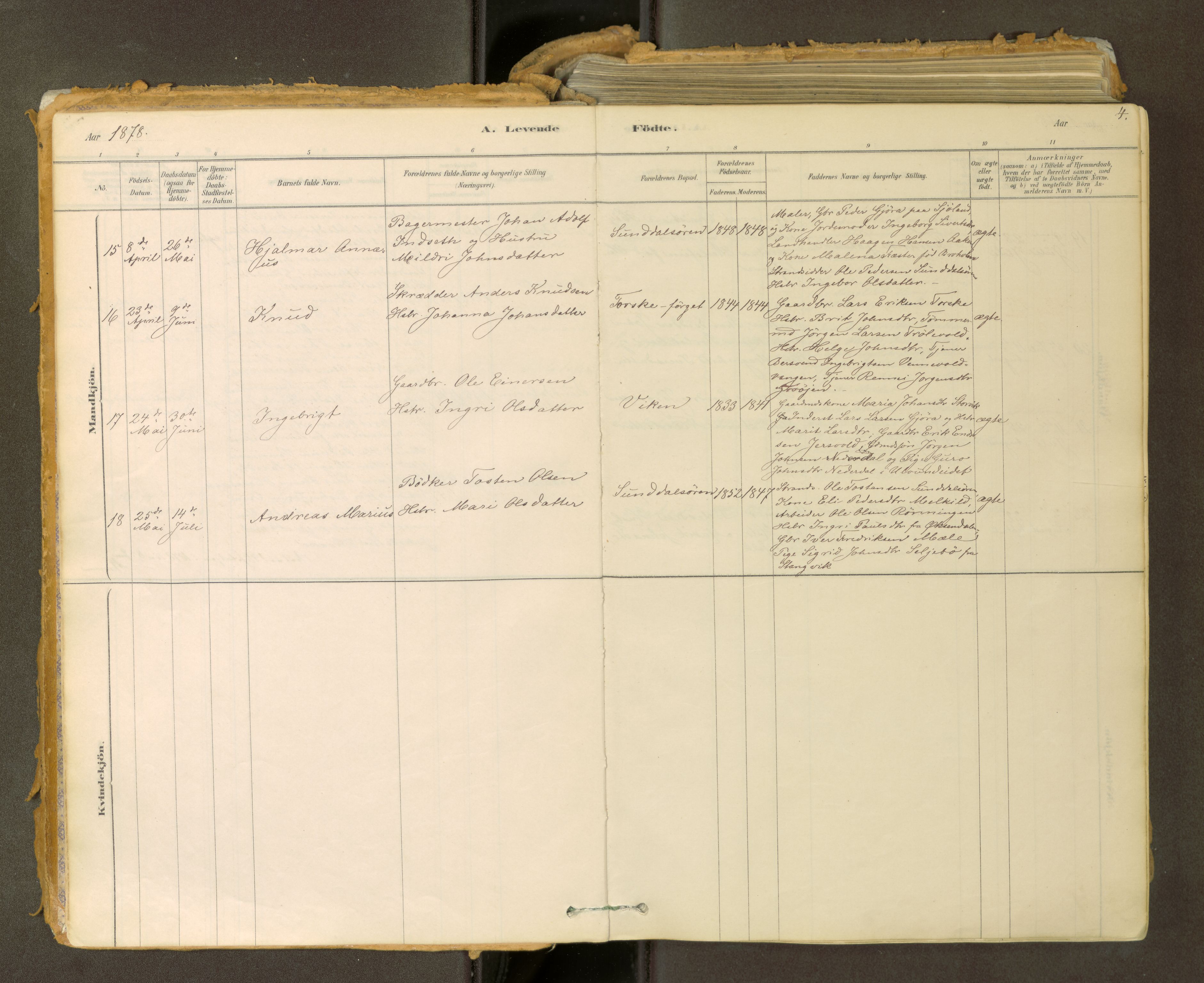 Sunndal sokneprestkontor, SAT/A-1085/1/I/I1/I1a: Parish register (official) no. 2, 1877-1914, p. 4