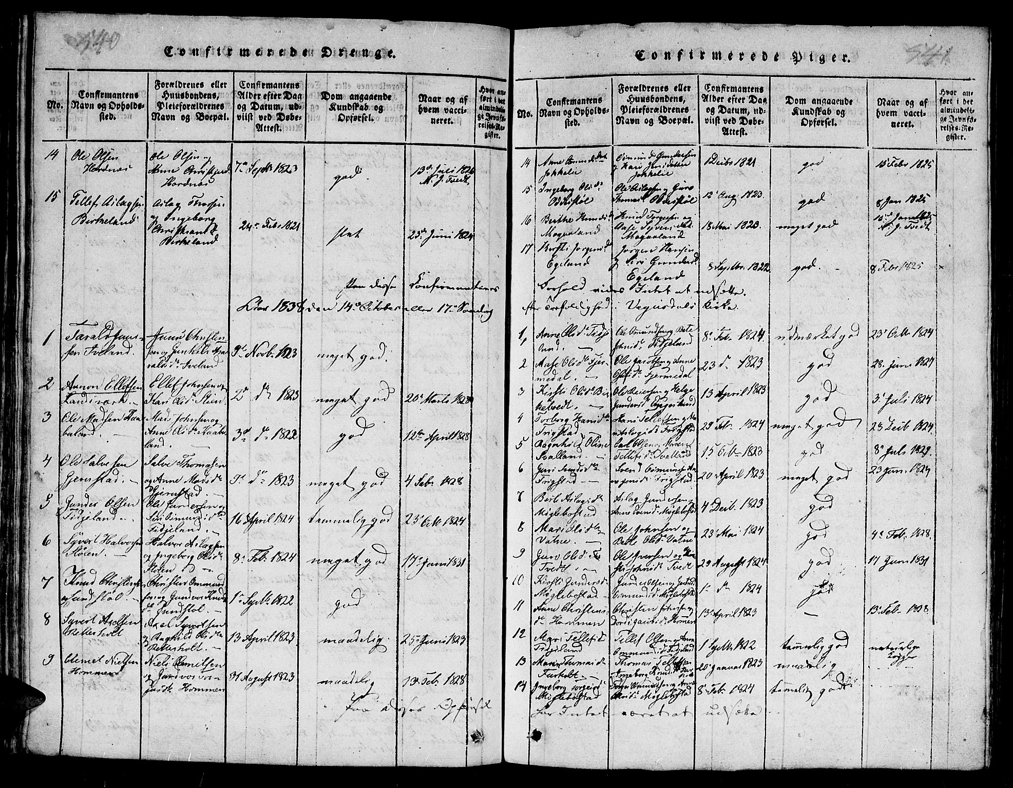 Evje sokneprestkontor, AV/SAK-1111-0008/F/Fb/Fba/L0001: Parish register (copy) no. B 1, 1816-1842, p. 540-541