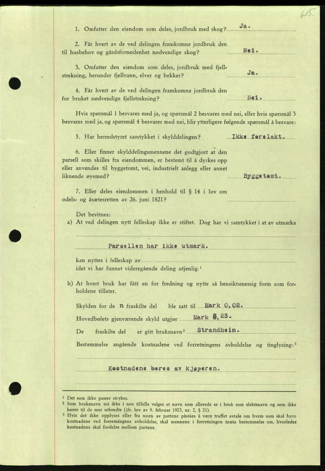 Nordmøre sorenskriveri, AV/SAT-A-4132/1/2/2Ca: Mortgage book no. A100a, 1945-1945, Diary no: : 1837/1945