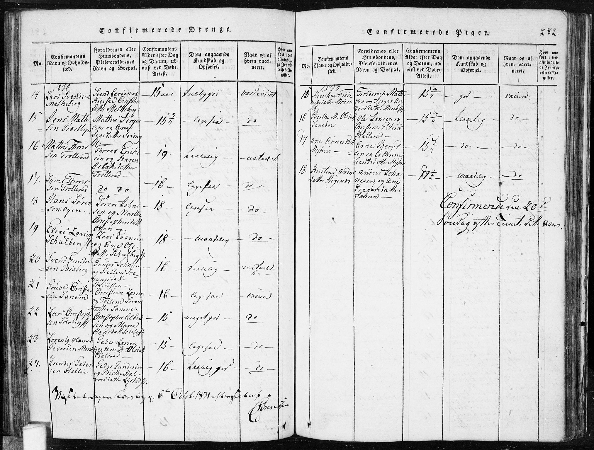 Spydeberg prestekontor Kirkebøker, AV/SAO-A-10924/F/Fa/L0004: Parish register (official) no. I 4, 1814-1841, p. 282