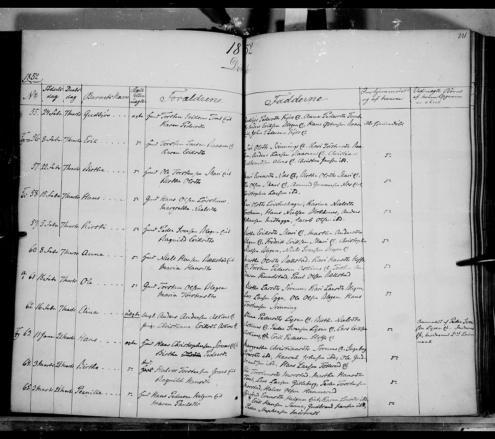 Gran prestekontor, SAH/PREST-112/H/Ha/Haa/L0011: Parish register (official) no. 11, 1842-1856, p. 330-331
