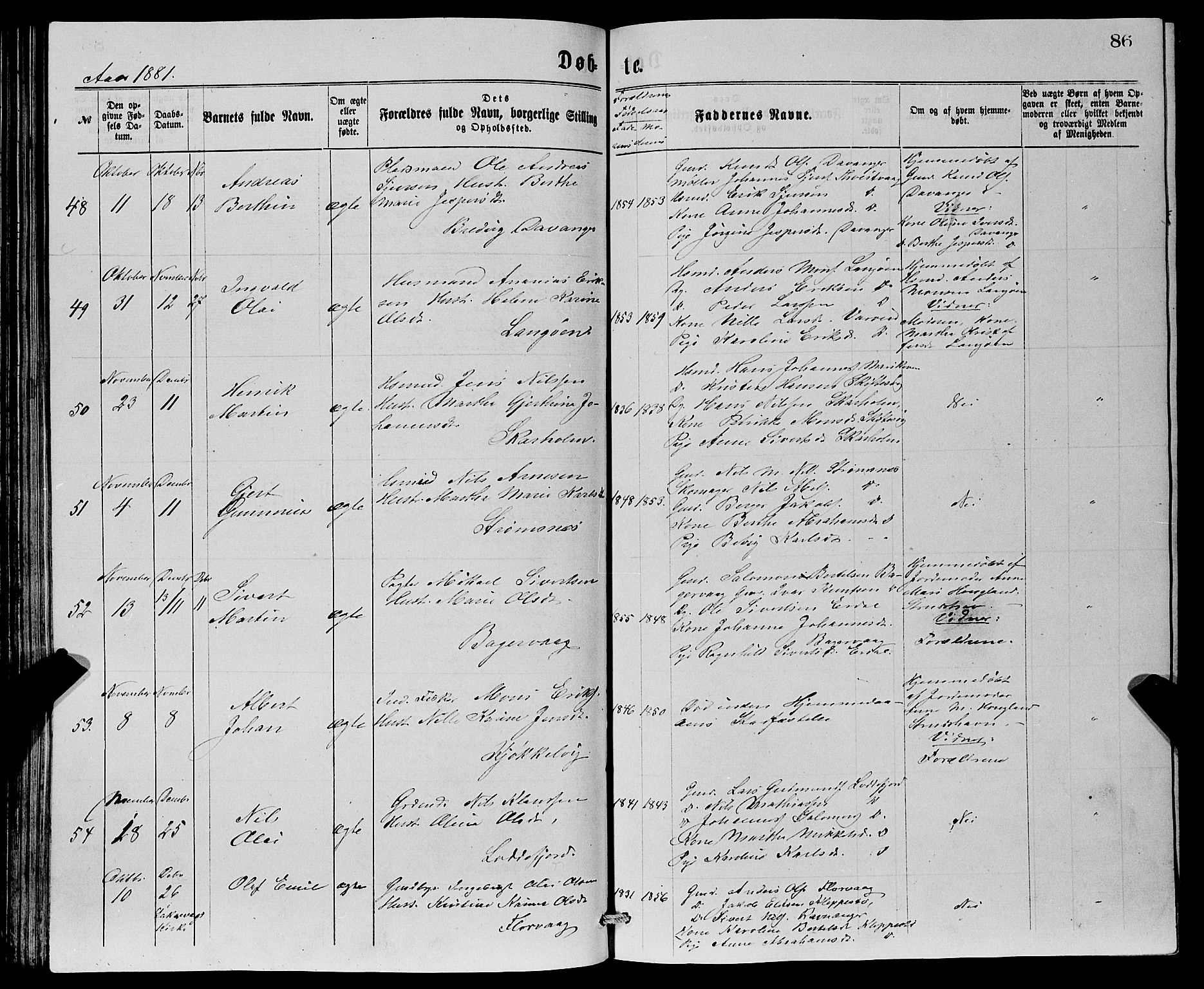Askøy Sokneprestembete, AV/SAB-A-74101/H/Ha/Hab/Haba/L0007: Parish register (copy) no. A 7, 1871-1881, p. 86