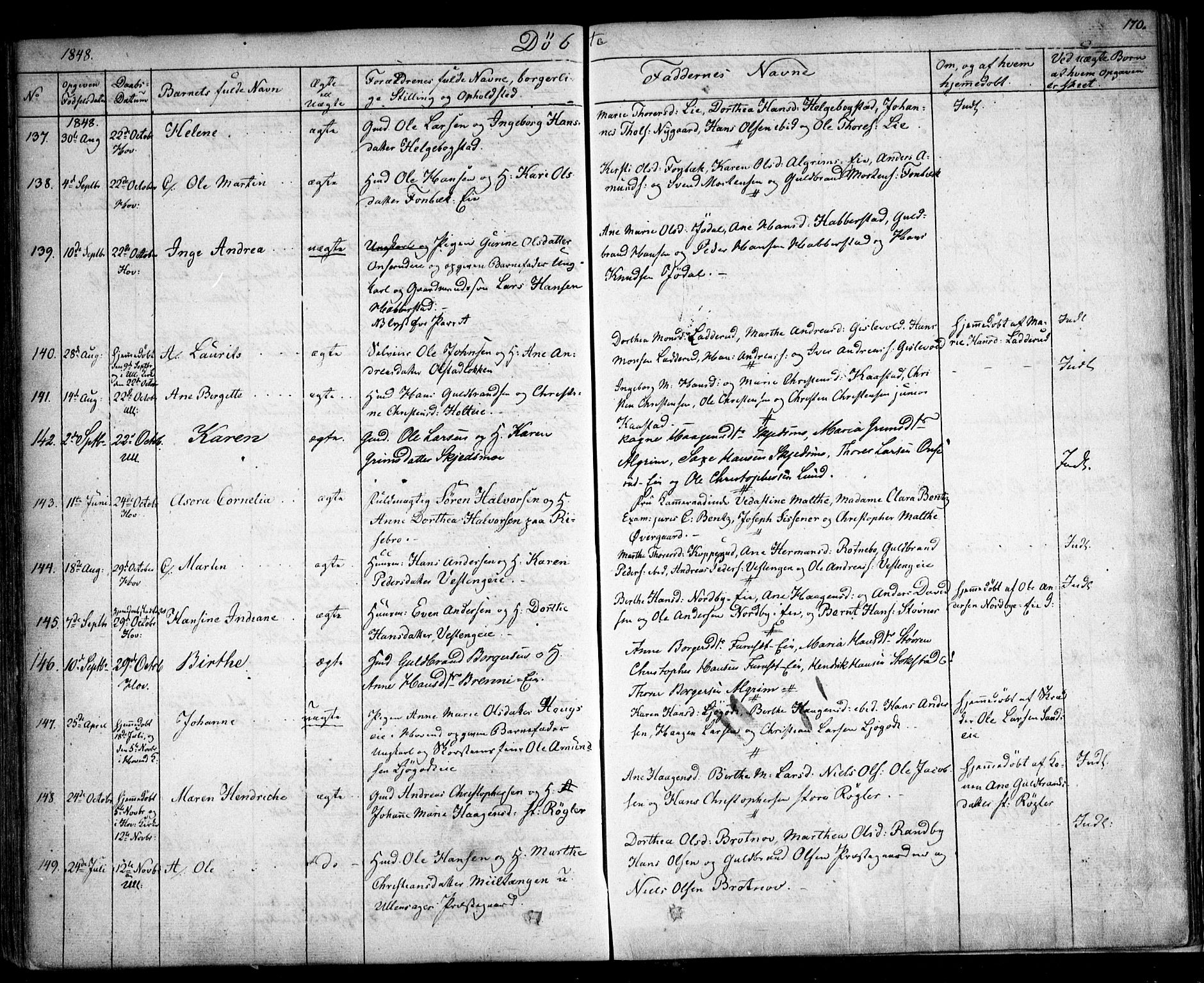 Ullensaker prestekontor Kirkebøker, SAO/A-10236a/F/Fa/L0014.a: Parish register (official) no. I 14A, 1836-1850, p. 170