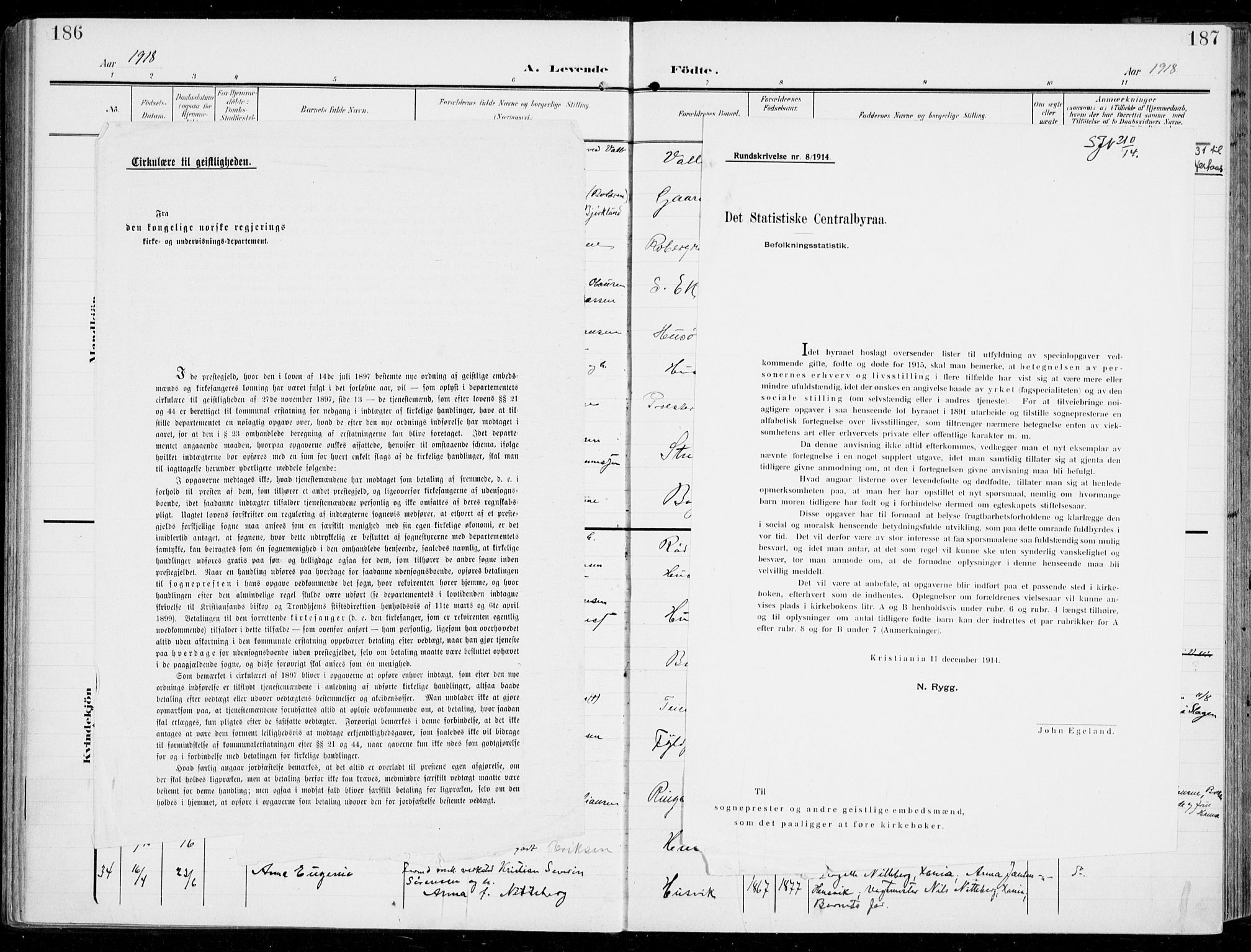 Sem kirkebøker, SAKO/A-5/F/Fb/L0006: Parish register (official) no. II 6, 1905-1918, p. 186-187