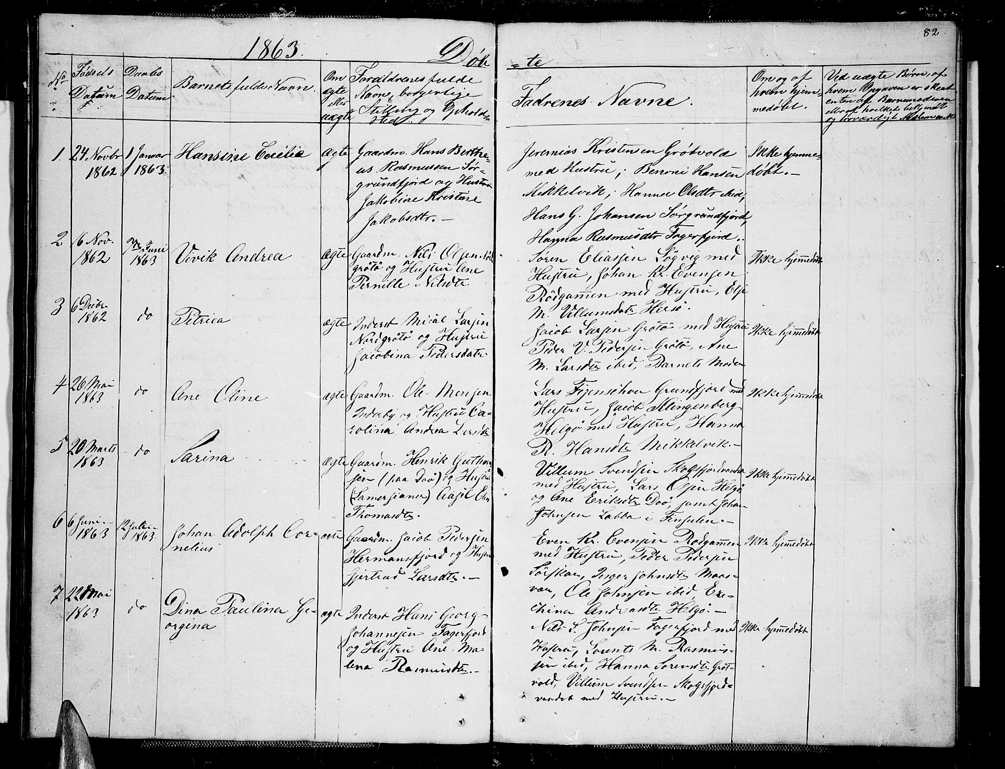 Karlsøy sokneprestembete, SATØ/S-1299/H/Ha/Hab/L0004klokker: Parish register (copy) no. 4, 1845-1870, p. 82