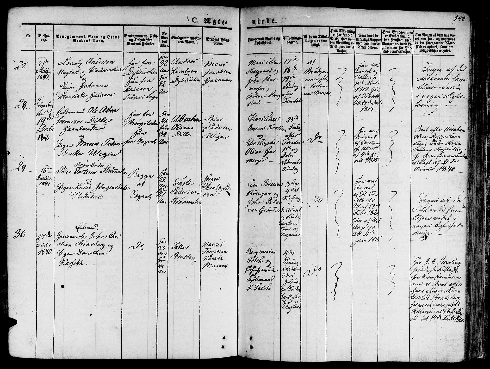 Ministerialprotokoller, klokkerbøker og fødselsregistre - Sør-Trøndelag, SAT/A-1456/681/L0930: Parish register (official) no. 681A08, 1829-1844, p. 540