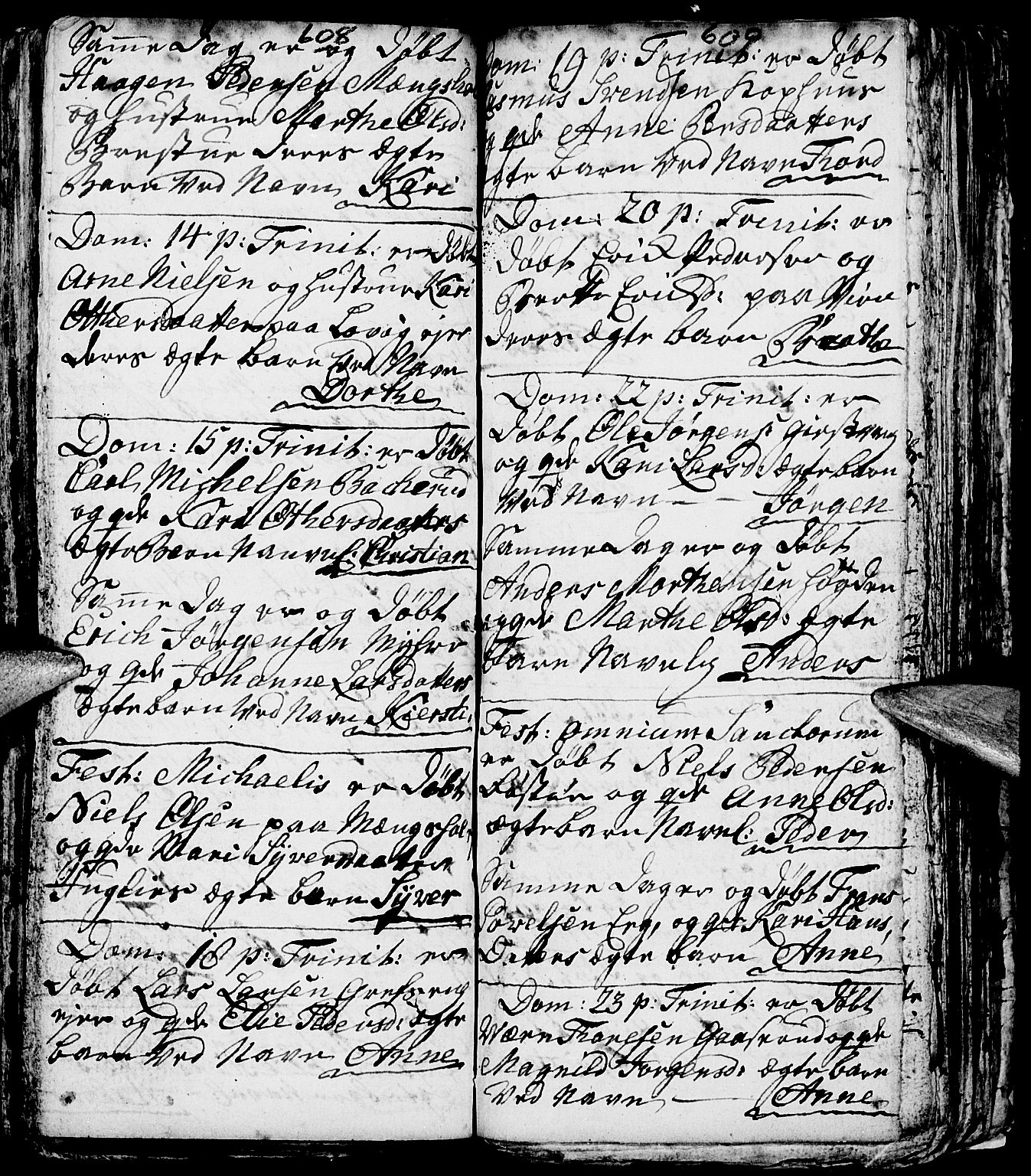 Nes prestekontor, Hedmark, AV/SAH-PREST-020/L/La/L0001: Parish register (copy) no. 1, 1663-1784, p. 608-609