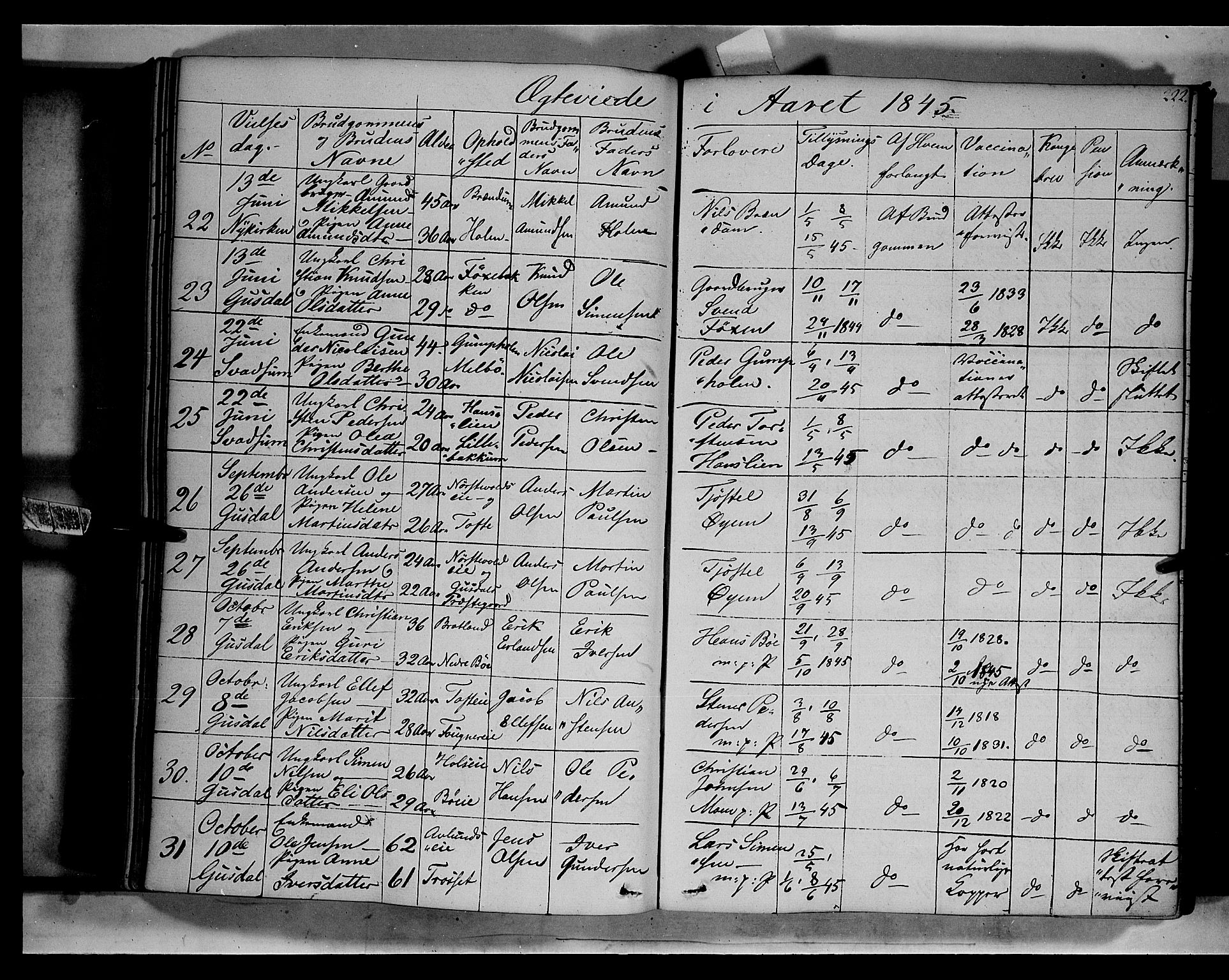 Gausdal prestekontor, AV/SAH-PREST-090/H/Ha/Haa/L0007: Parish register (official) no. 7, 1840-1850, p. 222