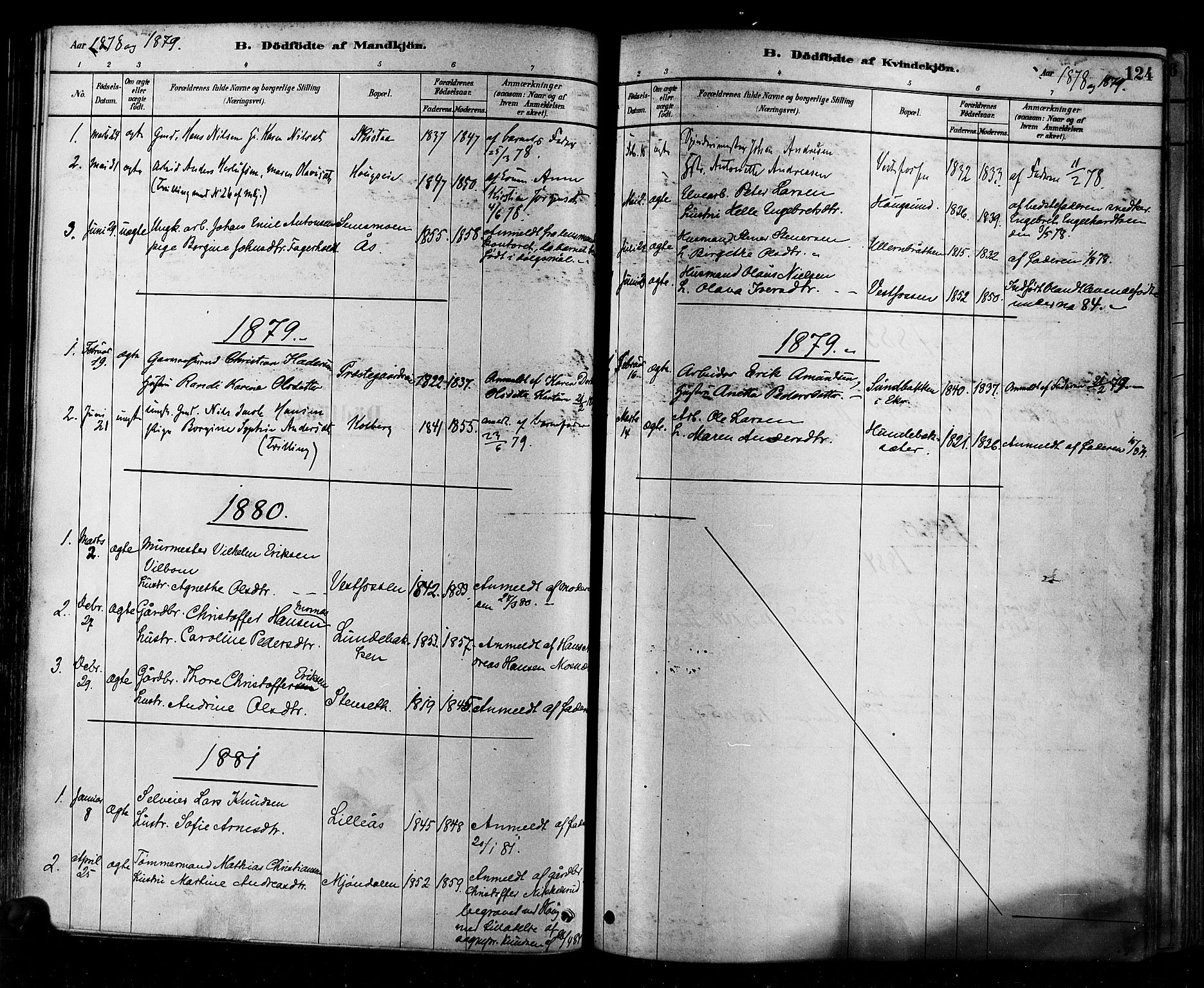 Eiker kirkebøker, AV/SAKO-A-4/F/Fb/L0001: Parish register (official) no. II 1, 1878-1888, p. 124