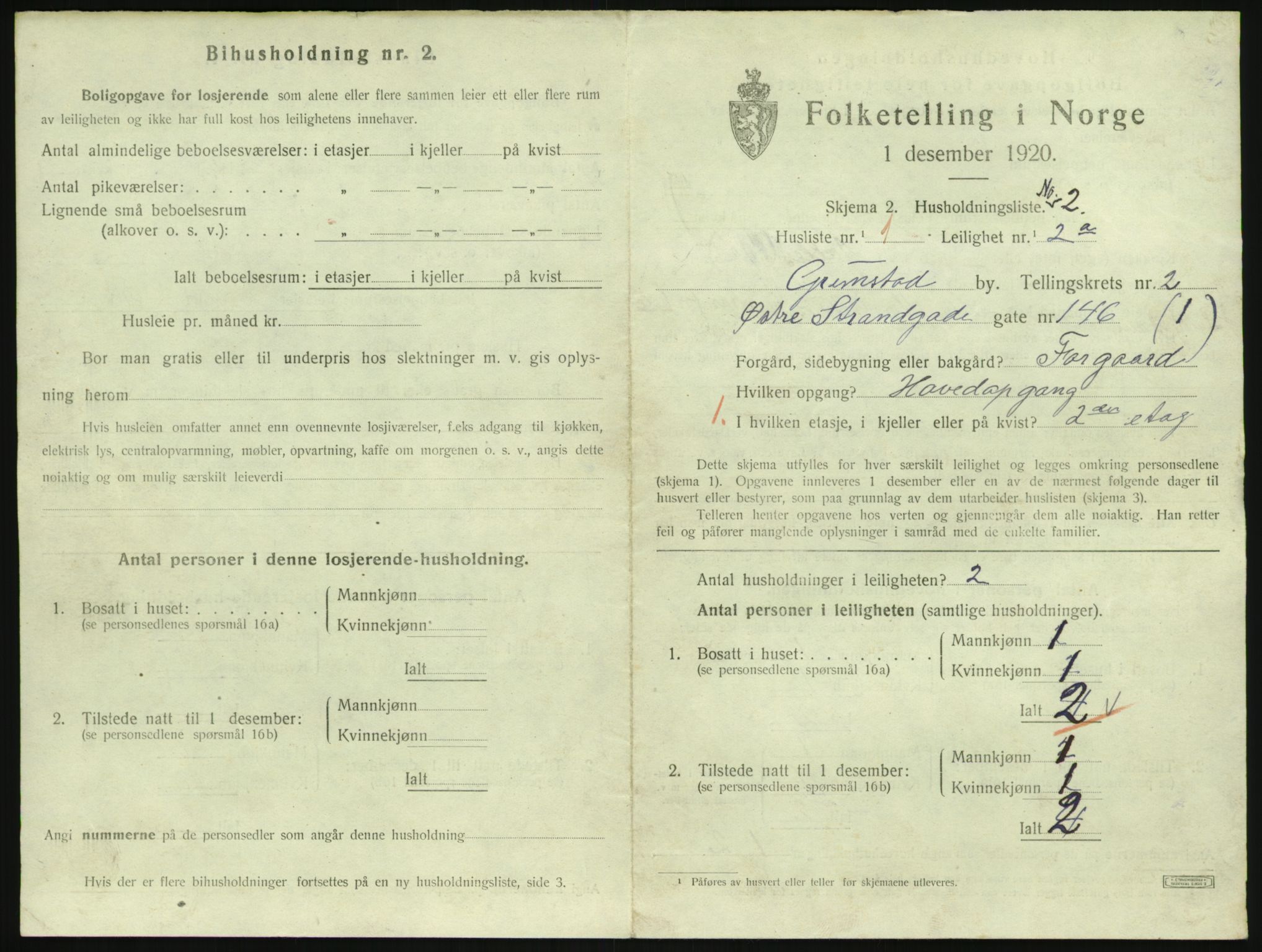 SAK, 1920 census for Grimstad, 1920, p. 1263