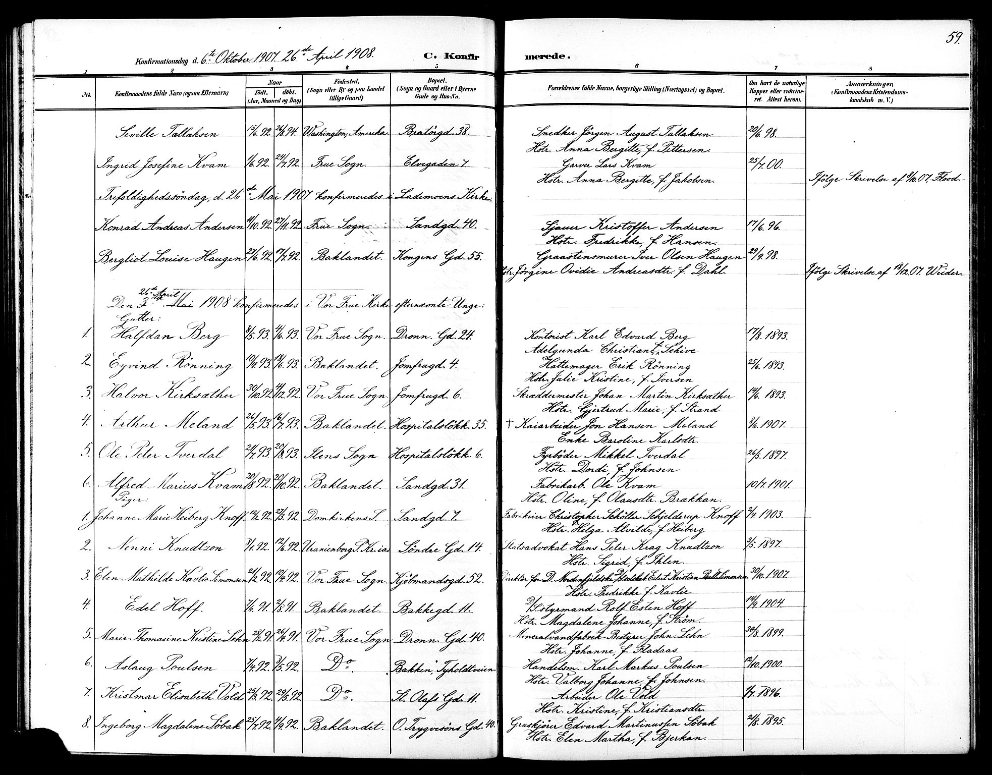Ministerialprotokoller, klokkerbøker og fødselsregistre - Sør-Trøndelag, SAT/A-1456/602/L0146: Parish register (copy) no. 602C14, 1904-1914, p. 59