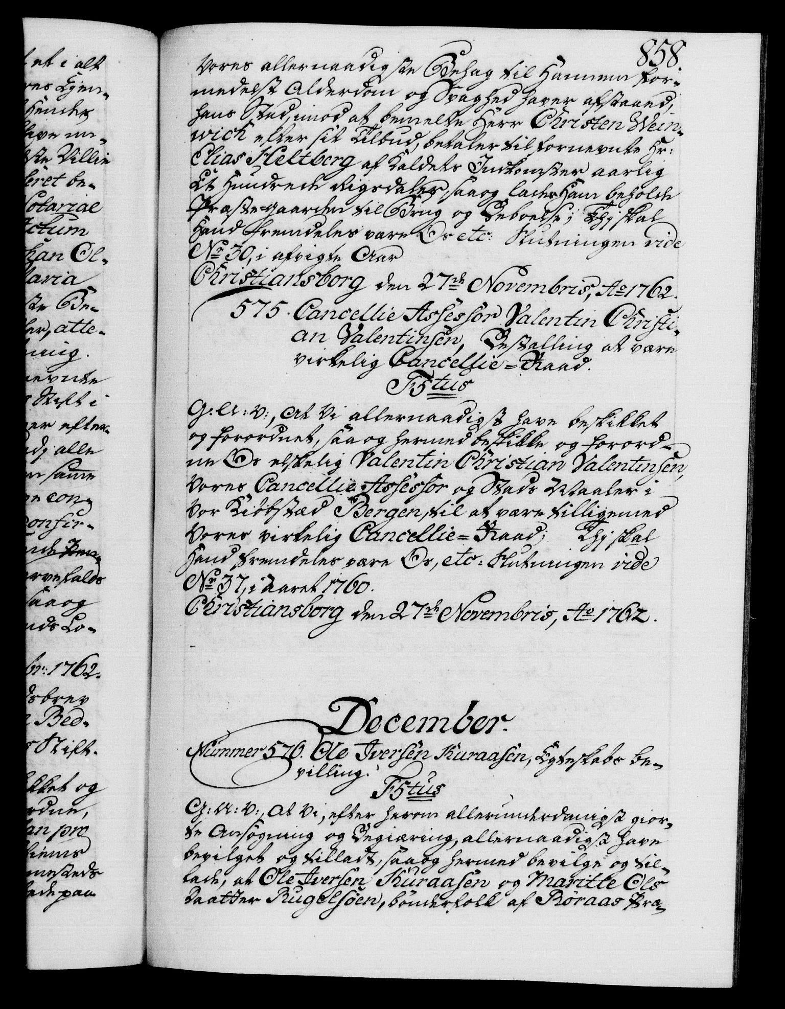 Danske Kanselli 1572-1799, RA/EA-3023/F/Fc/Fca/Fcaa/L0041: Norske registre, 1760-1762, p. 858a