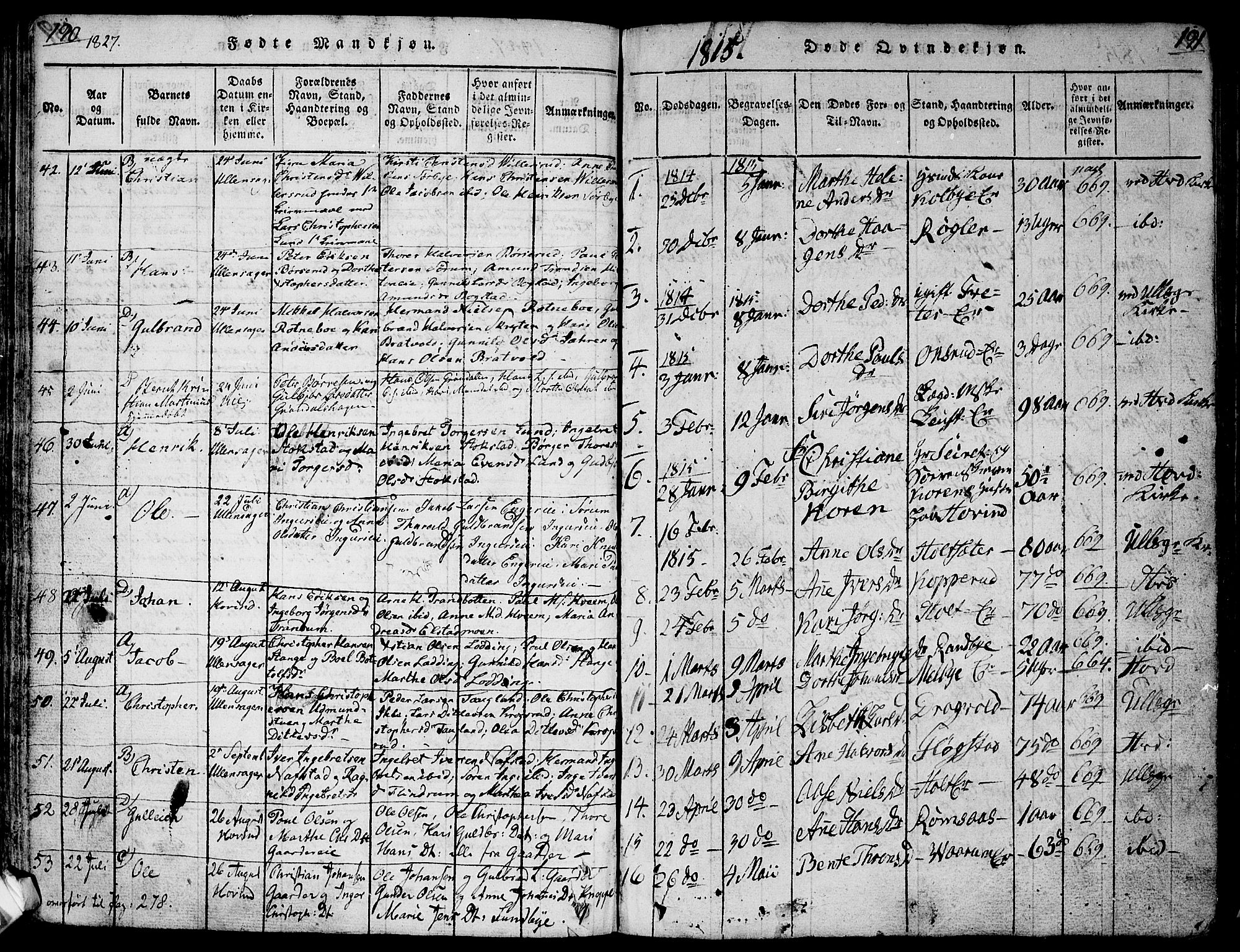 Ullensaker prestekontor Kirkebøker, AV/SAO-A-10236a/F/Fa/L0013: Parish register (official) no. I 13, 1815-1835, p. 190