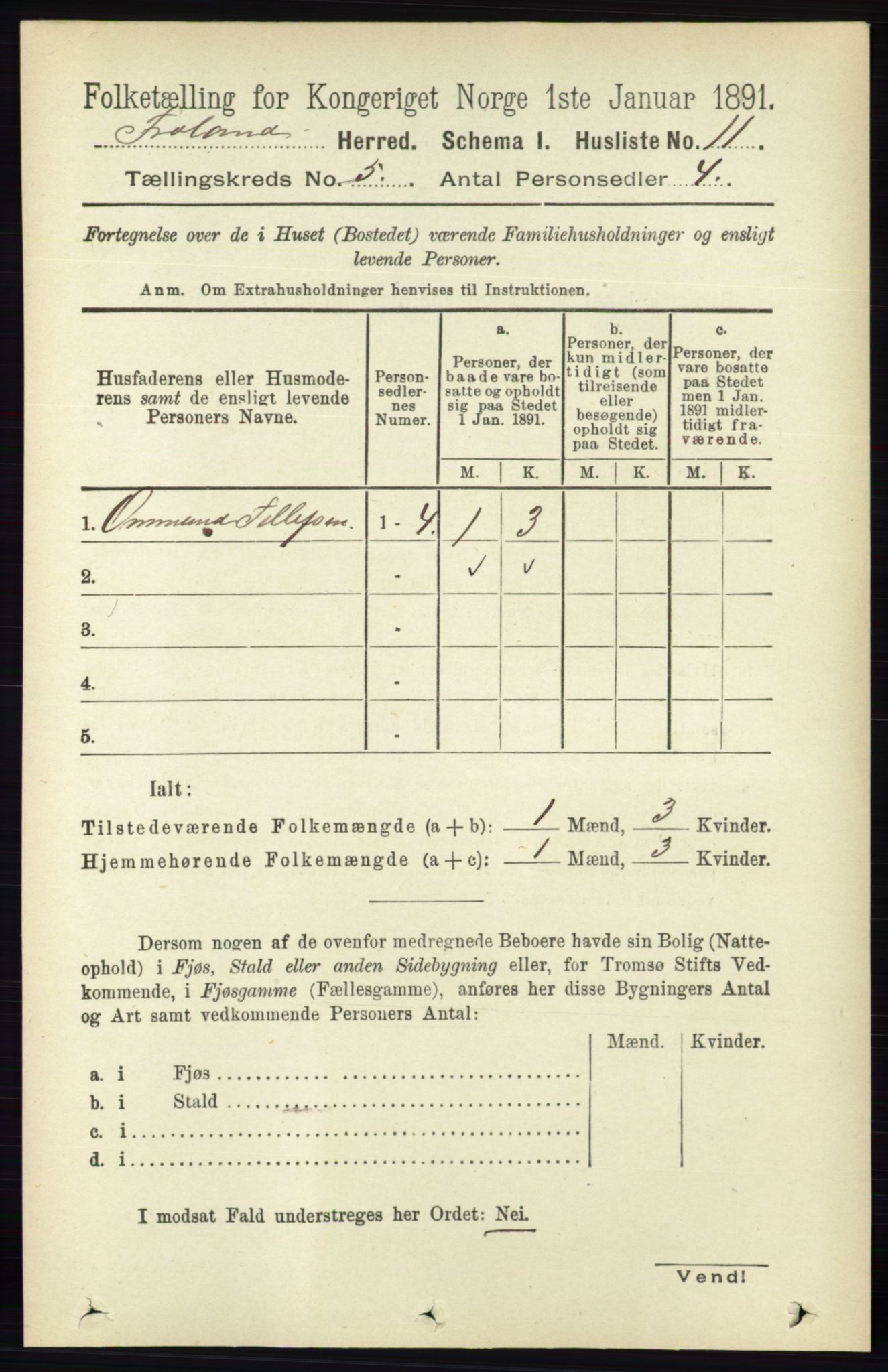 RA, 1891 census for 0919 Froland, 1891, p. 1733