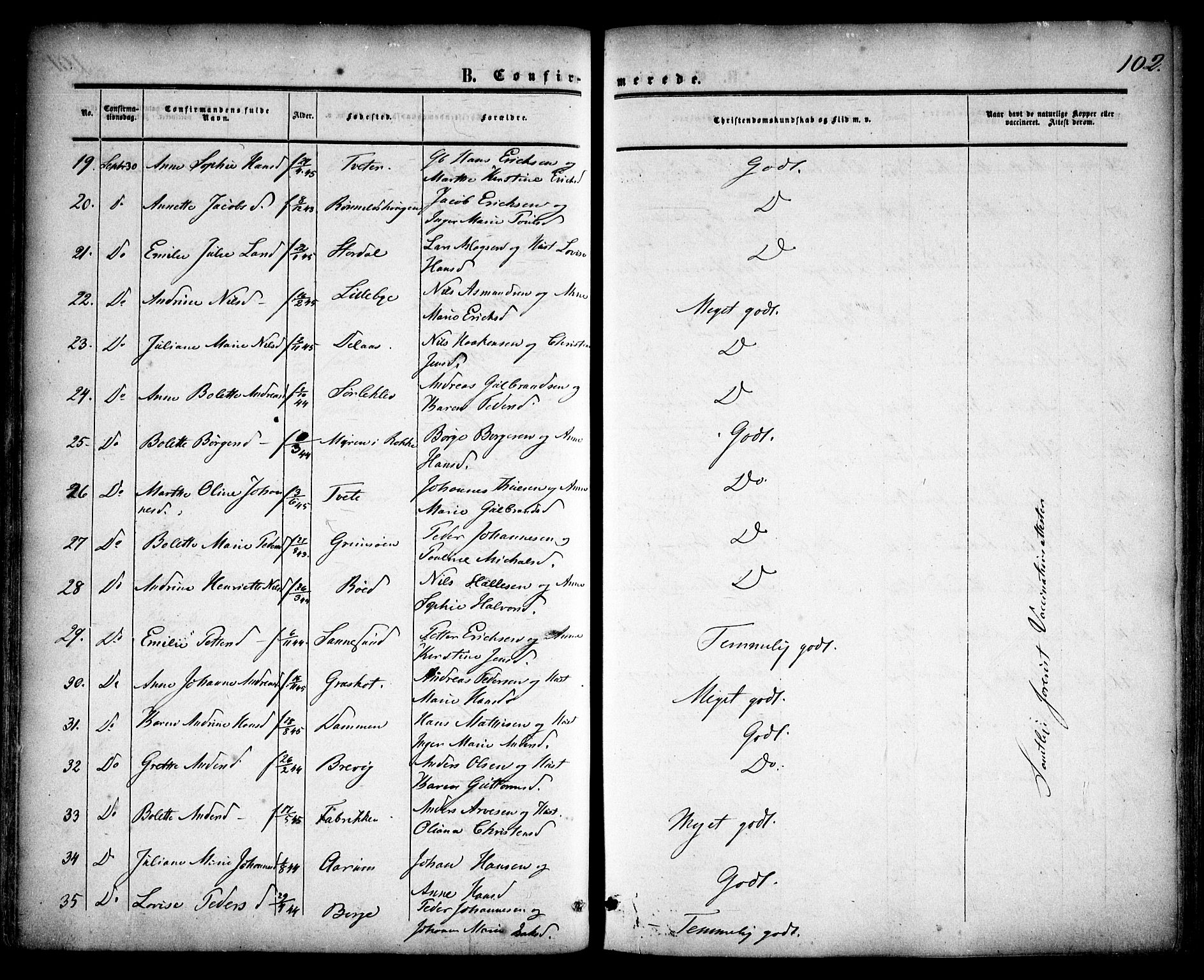 Skjeberg prestekontor Kirkebøker, AV/SAO-A-10923/F/Fa/L0007: Parish register (official) no. I 7, 1859-1868, p. 102