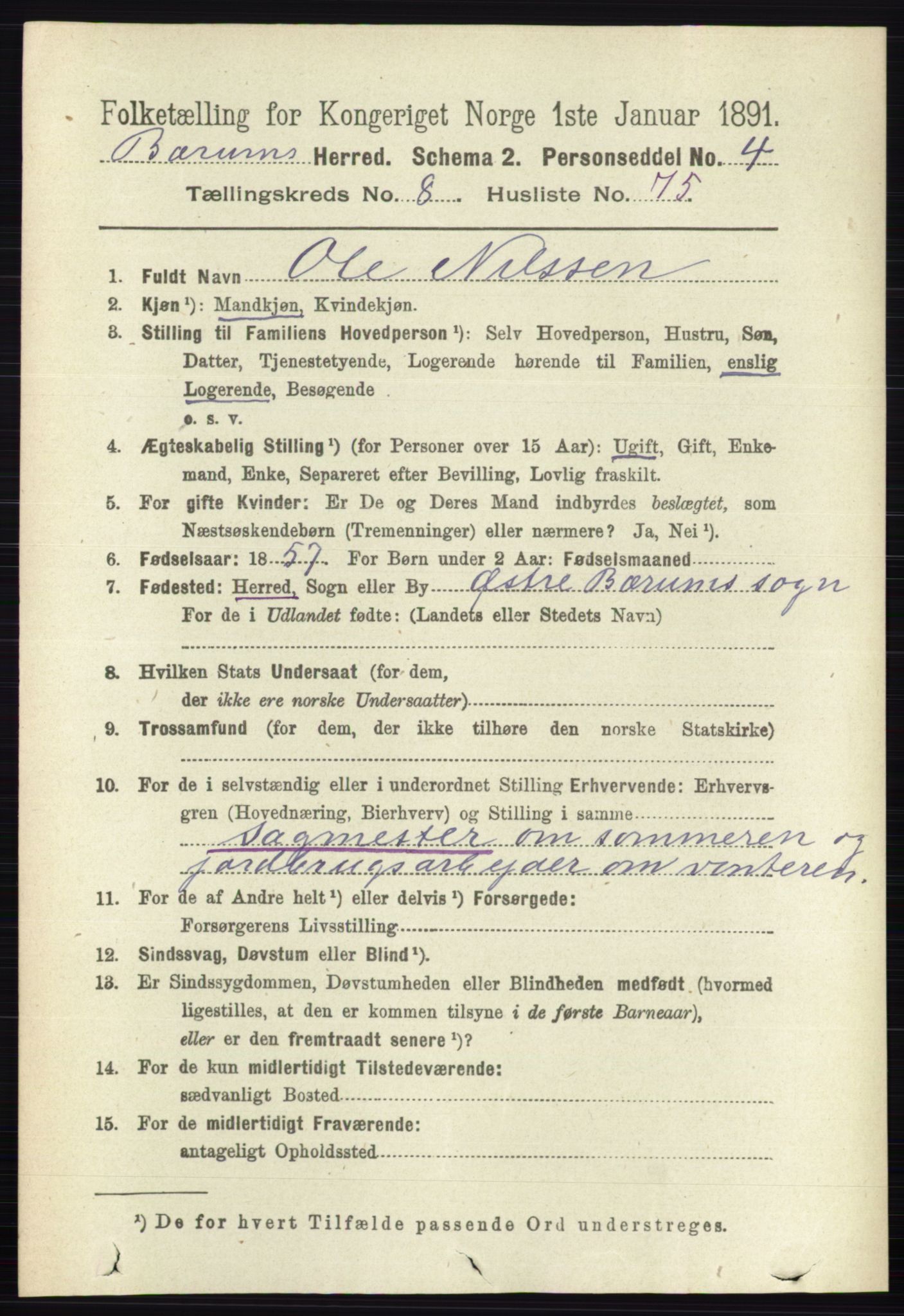 RA, 1891 census for 0219 Bærum, 1891, p. 4972