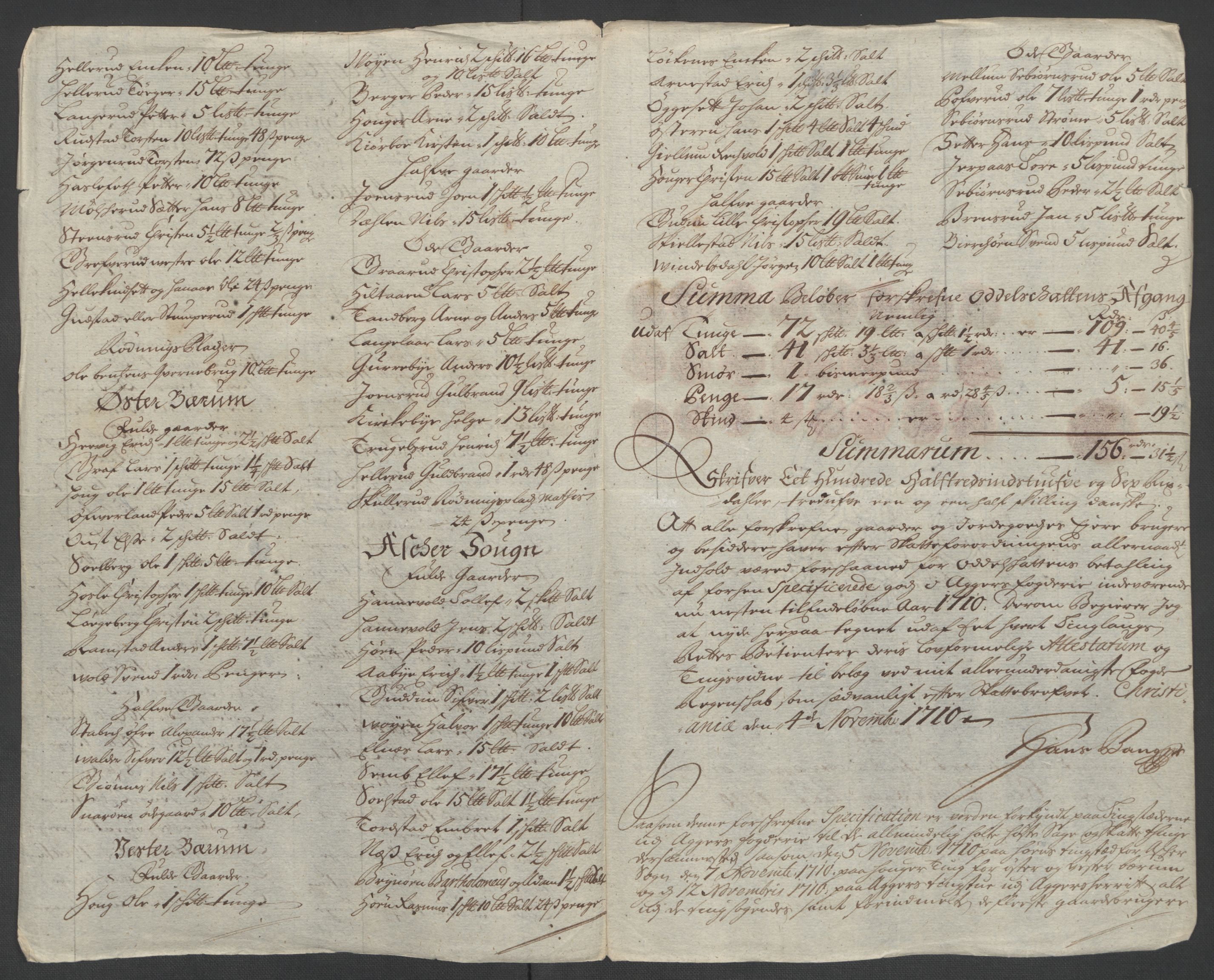 Rentekammeret inntil 1814, Reviderte regnskaper, Fogderegnskap, AV/RA-EA-4092/R10/L0448: Fogderegnskap Aker og Follo, 1710-1711, p. 96