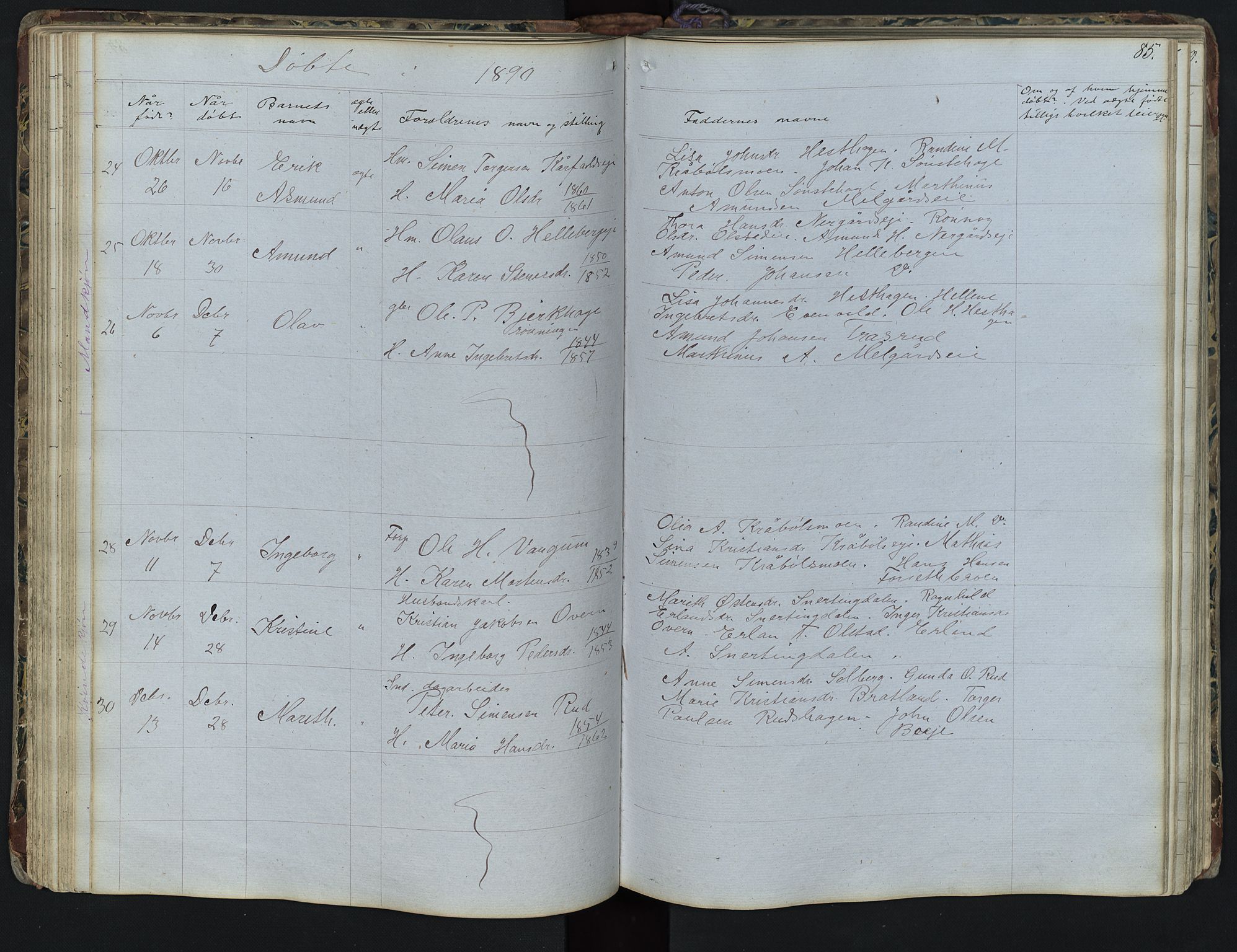 Vestre Gausdal prestekontor, SAH/PREST-094/H/Ha/Hab/L0001: Parish register (copy) no. 1, 1867-1895, p. 85