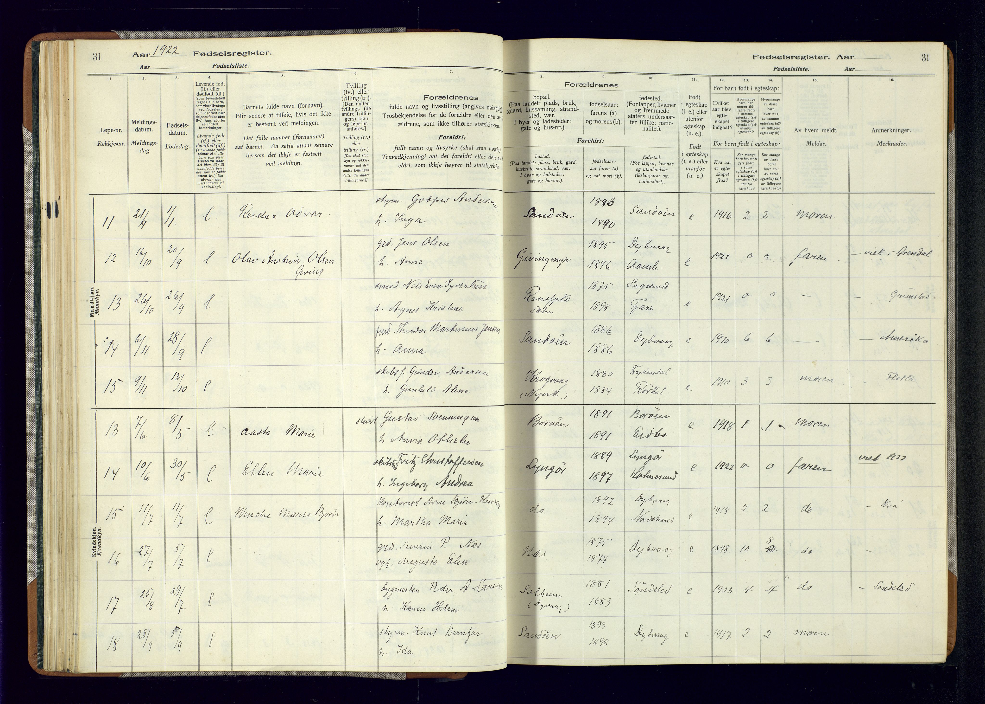 Dypvåg sokneprestkontor, AV/SAK-1111-0007/J/Ja/L0001: Birth register no. II.4.3, 1916-1975, p. 31