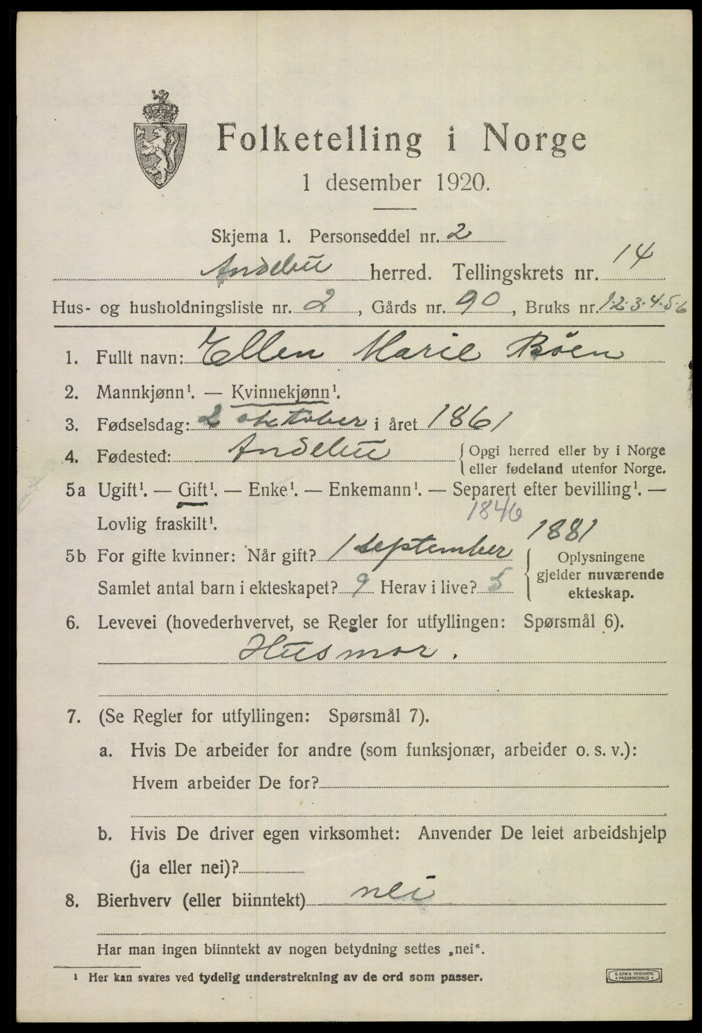 SAKO, 1920 census for Andebu, 1920, p. 5114