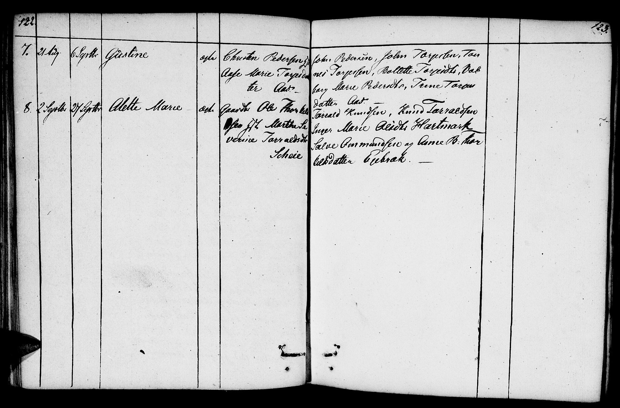 Mandal sokneprestkontor, AV/SAK-1111-0030/F/Fb/Fbb/L0001: Parish register (copy) no. B 1, 1802-1846, p. 122-123