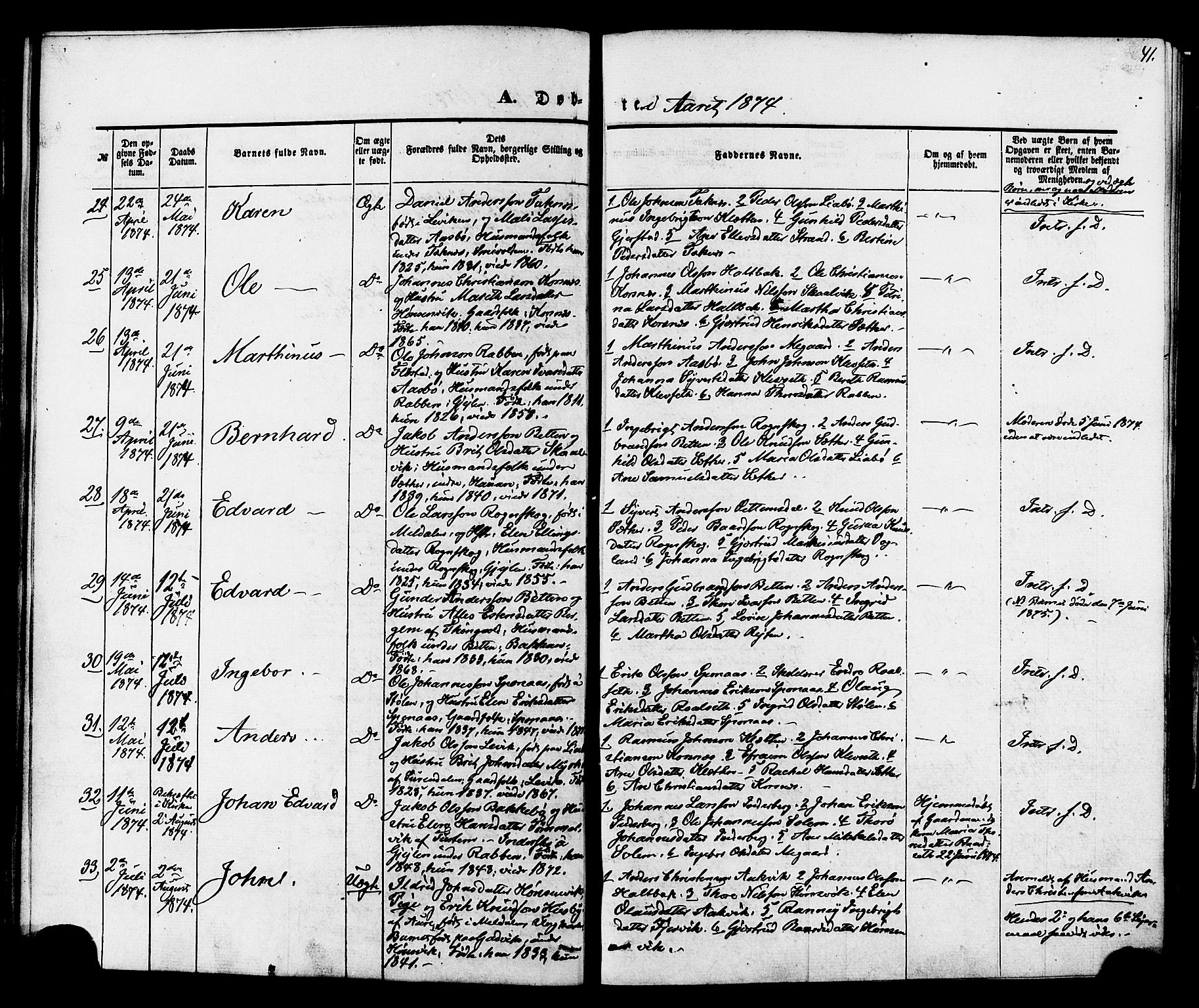 Ministerialprotokoller, klokkerbøker og fødselsregistre - Møre og Romsdal, AV/SAT-A-1454/576/L0884: Parish register (official) no. 576A02, 1865-1879, p. 41