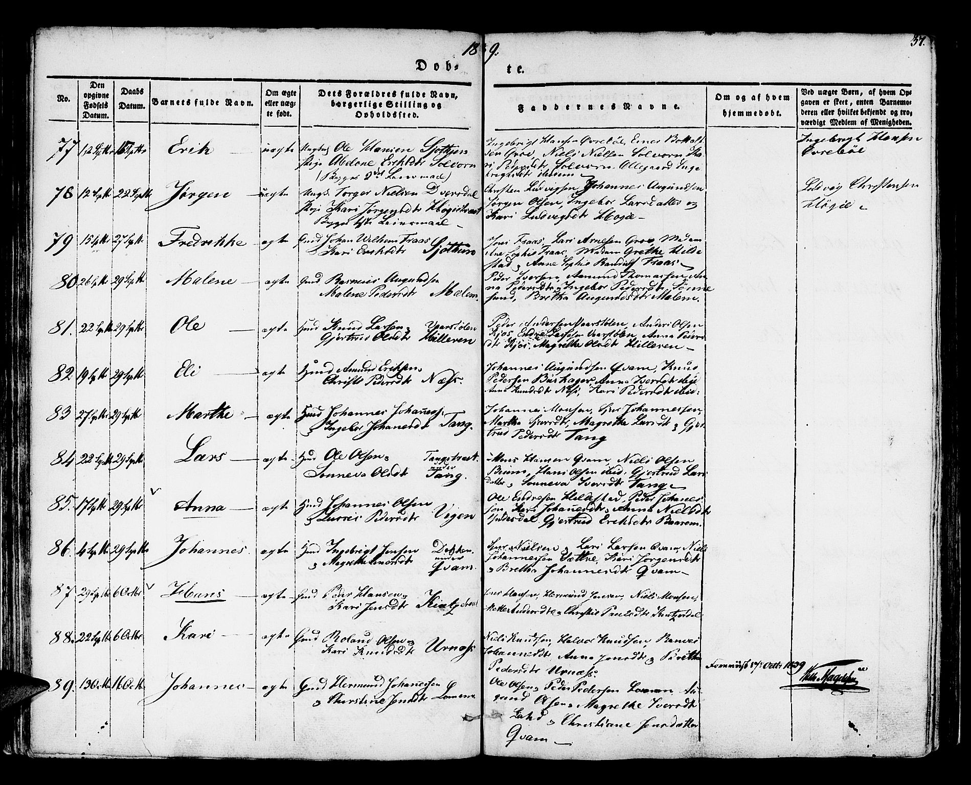 Hafslo sokneprestembete, AV/SAB-A-80301/H/Haa/Haaa/L0005: Parish register (official) no. A 5, 1834-1852, p. 37