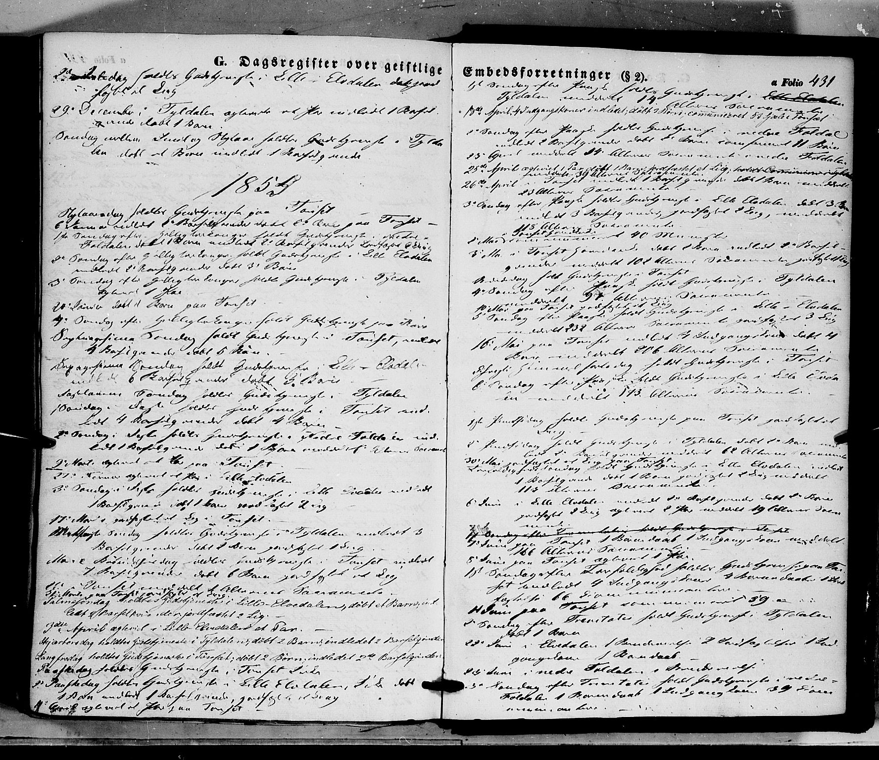 Tynset prestekontor, SAH/PREST-058/H/Ha/Haa/L0020: Parish register (official) no. 20, 1848-1862, p. 431