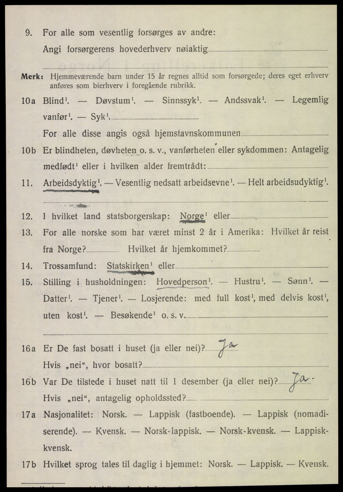 SAT, 1920 census for Kvam, 1920, p. 1824