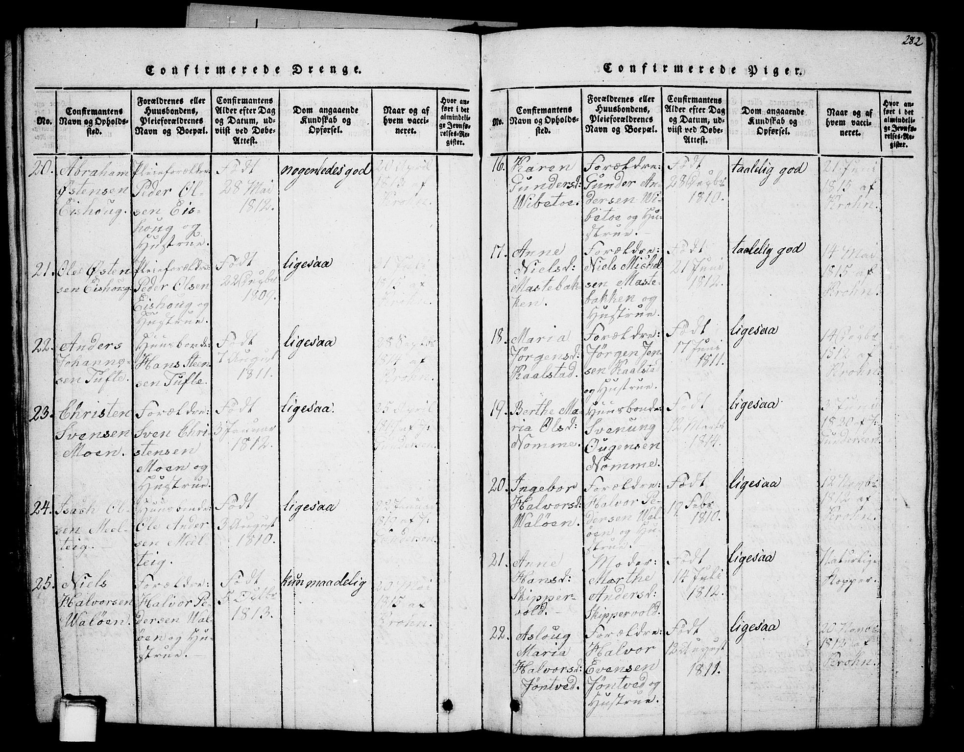 Holla kirkebøker, AV/SAKO-A-272/G/Ga/L0001: Parish register (copy) no. I 1, 1814-1830, p. 282