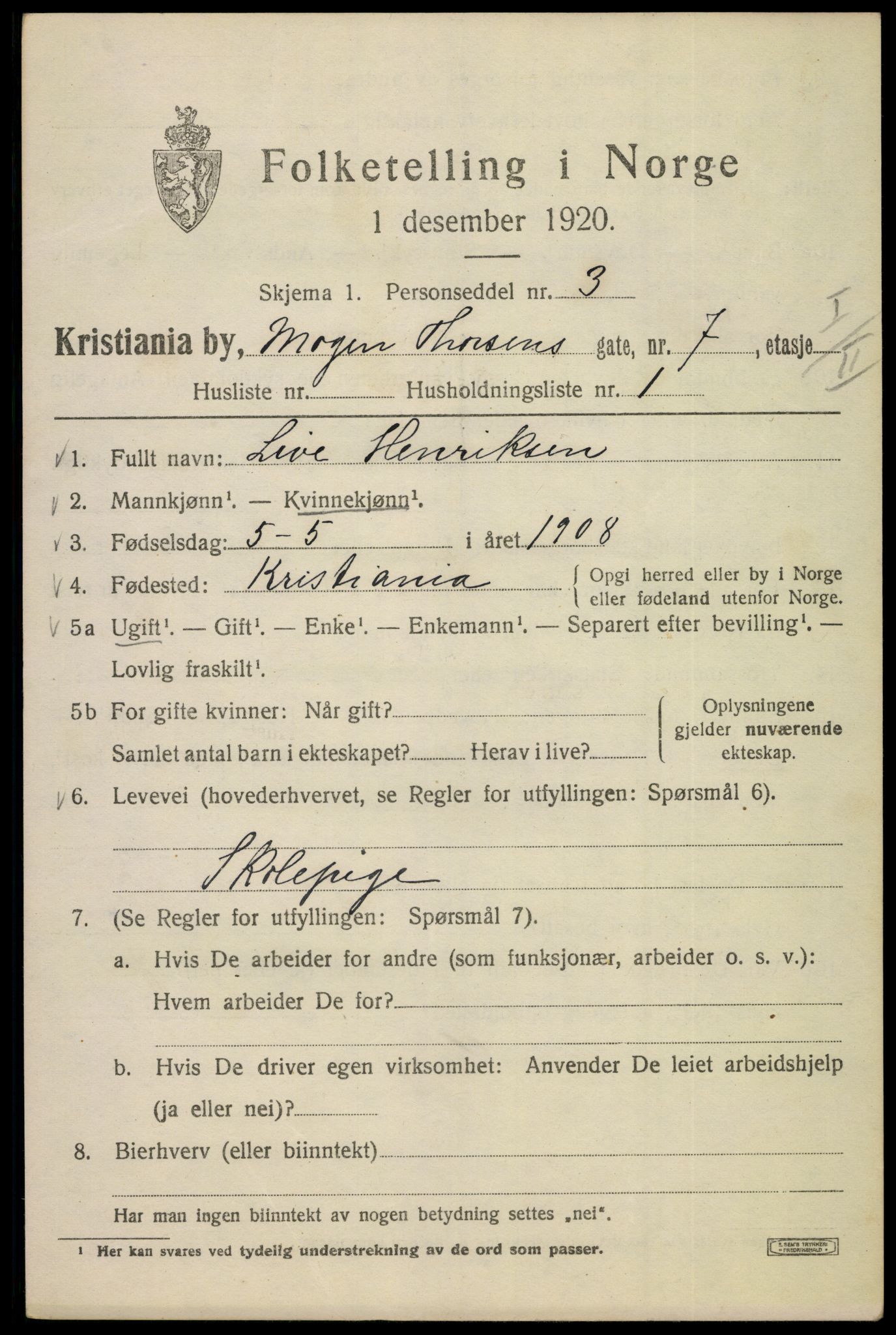 SAO, 1920 census for Kristiania, 1920, p. 396279