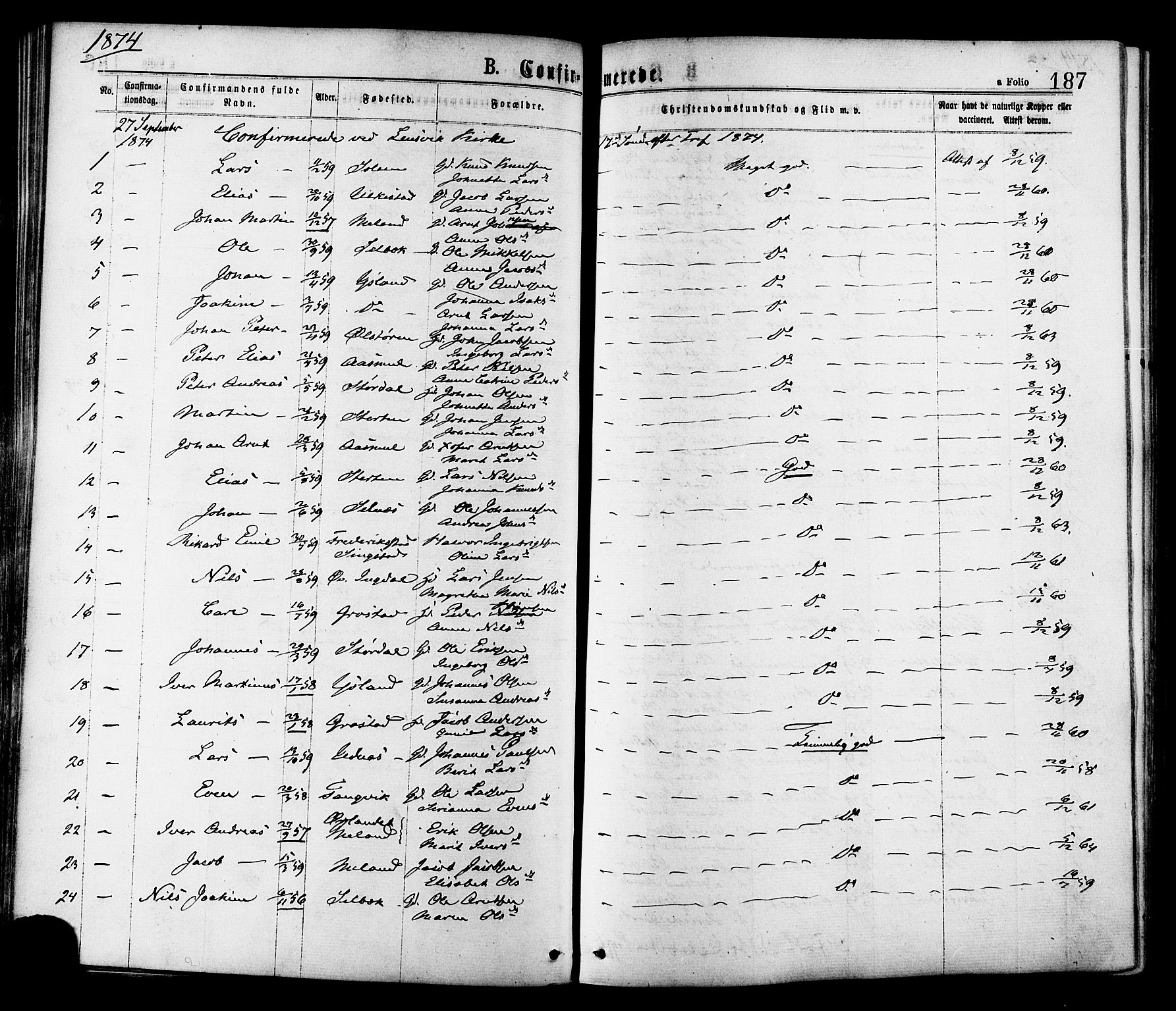 Ministerialprotokoller, klokkerbøker og fødselsregistre - Sør-Trøndelag, SAT/A-1456/646/L0613: Parish register (official) no. 646A11, 1870-1884, p. 187