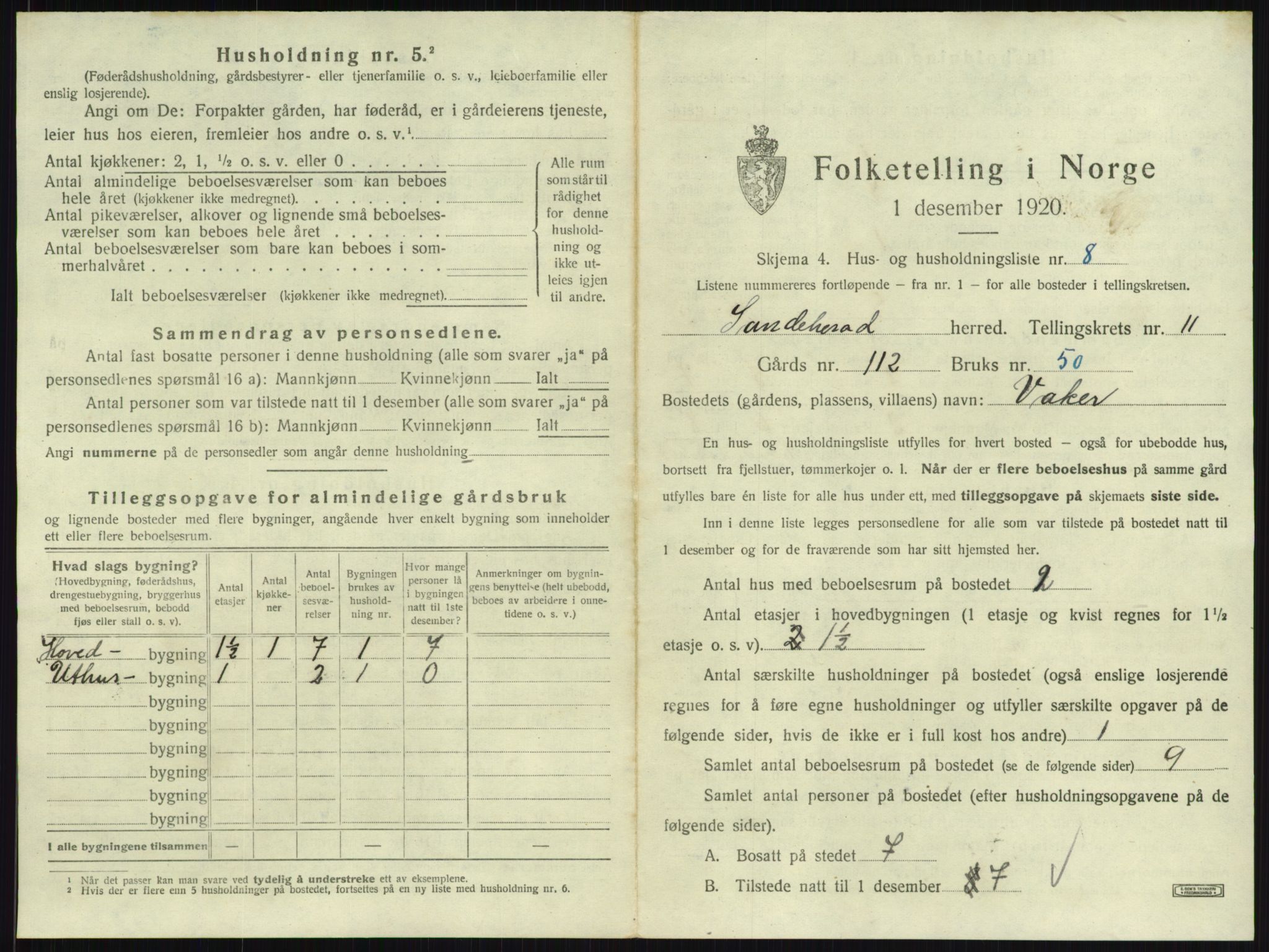 SAKO, 1920 census for Sandeherred, 1920, p. 2267