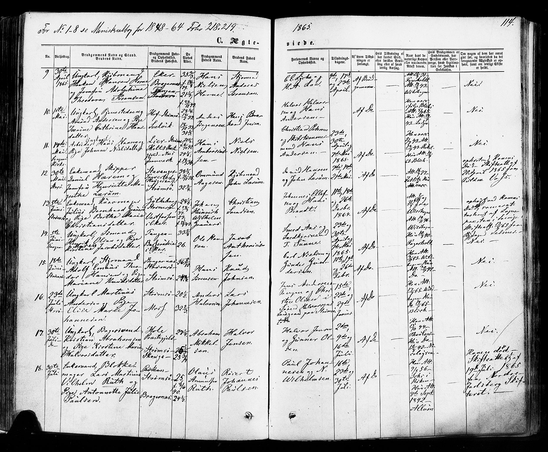 Strømsø kirkebøker, AV/SAKO-A-246/F/Fa/L0018: Parish register (official) no. I 18, 1865-1878, p. 114