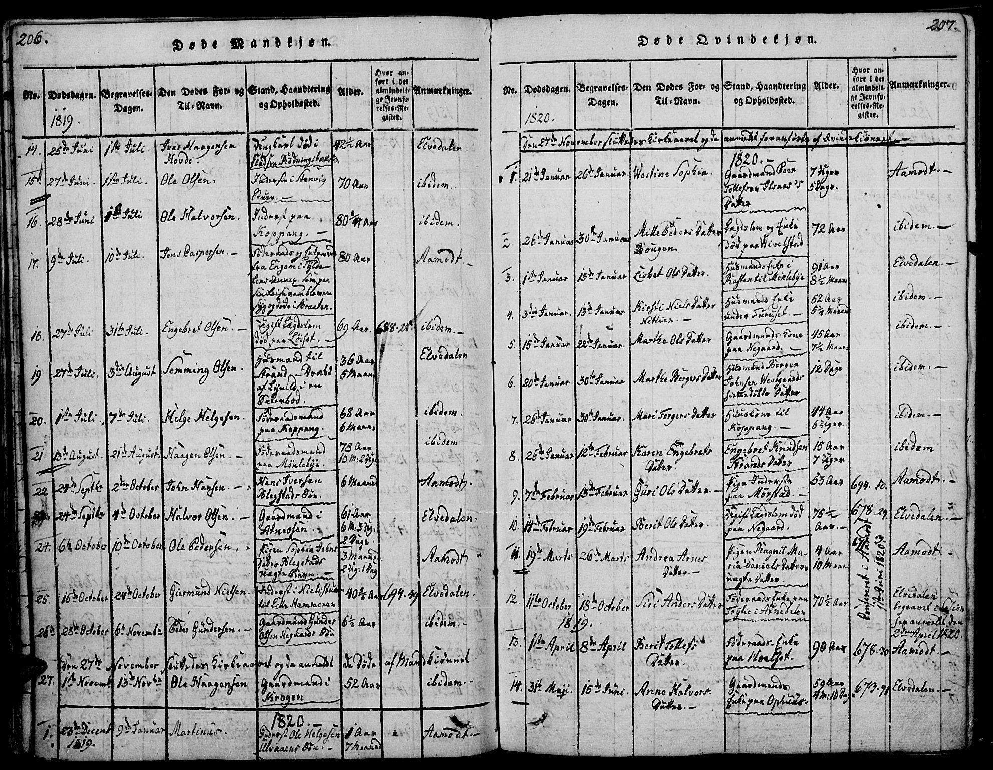 Åmot prestekontor, Hedmark, SAH/PREST-056/H/Ha/Haa/L0005: Parish register (official) no. 5, 1815-1841, p. 206-207