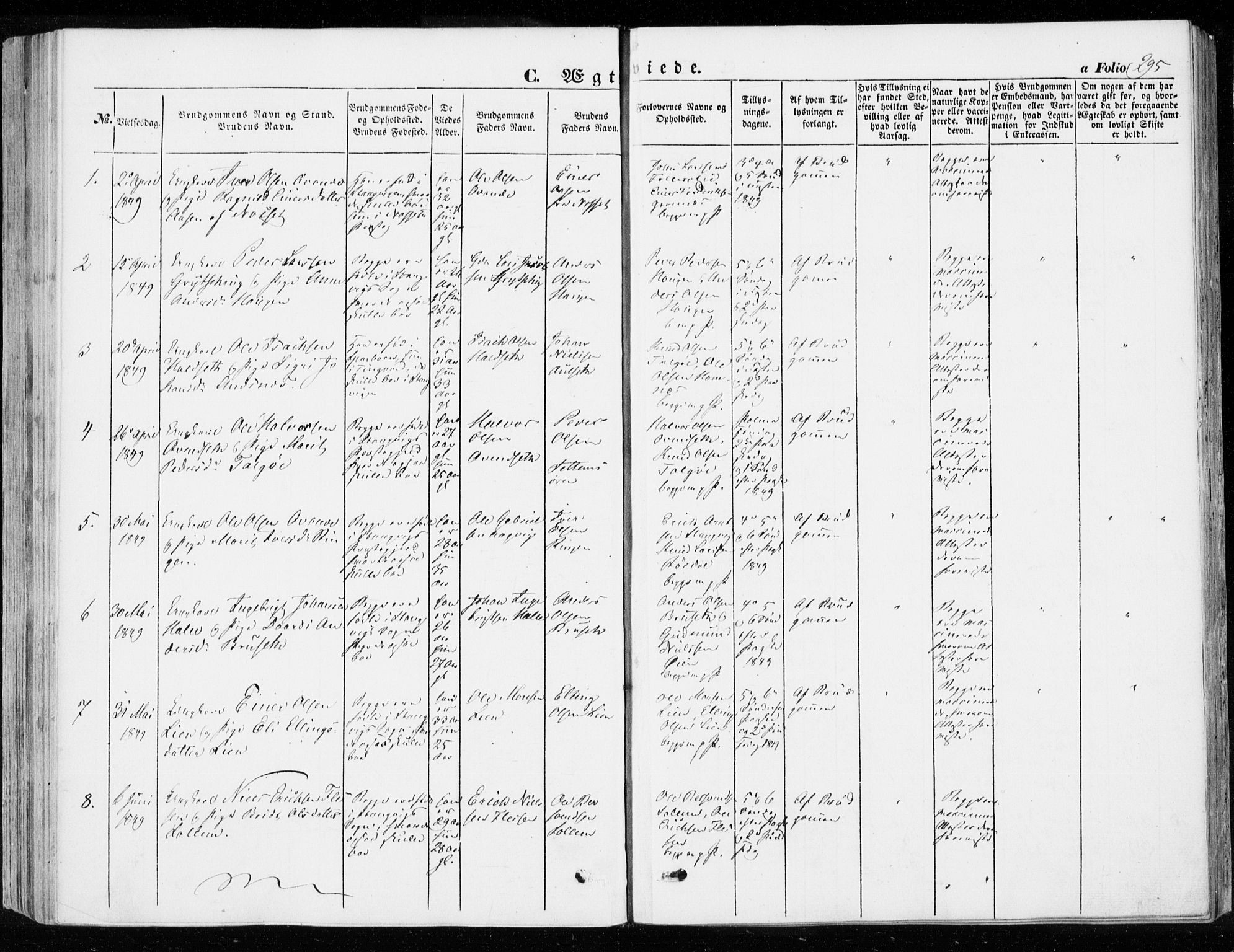 Ministerialprotokoller, klokkerbøker og fødselsregistre - Møre og Romsdal, SAT/A-1454/592/L1026: Parish register (official) no. 592A04, 1849-1867, p. 295