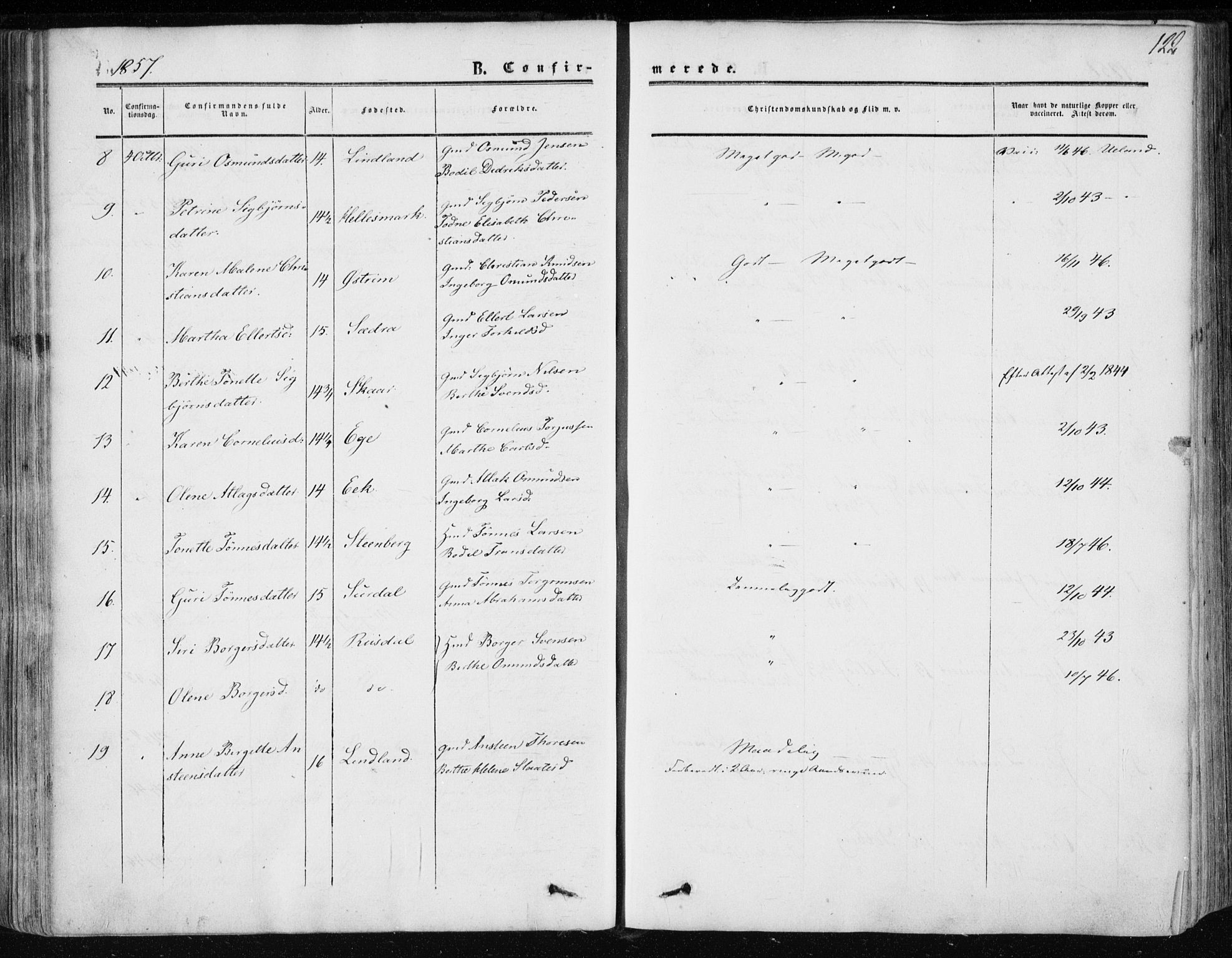 Lund sokneprestkontor, AV/SAST-A-101809/S06/L0009: Parish register (official) no. A 8, 1853-1877, p. 122