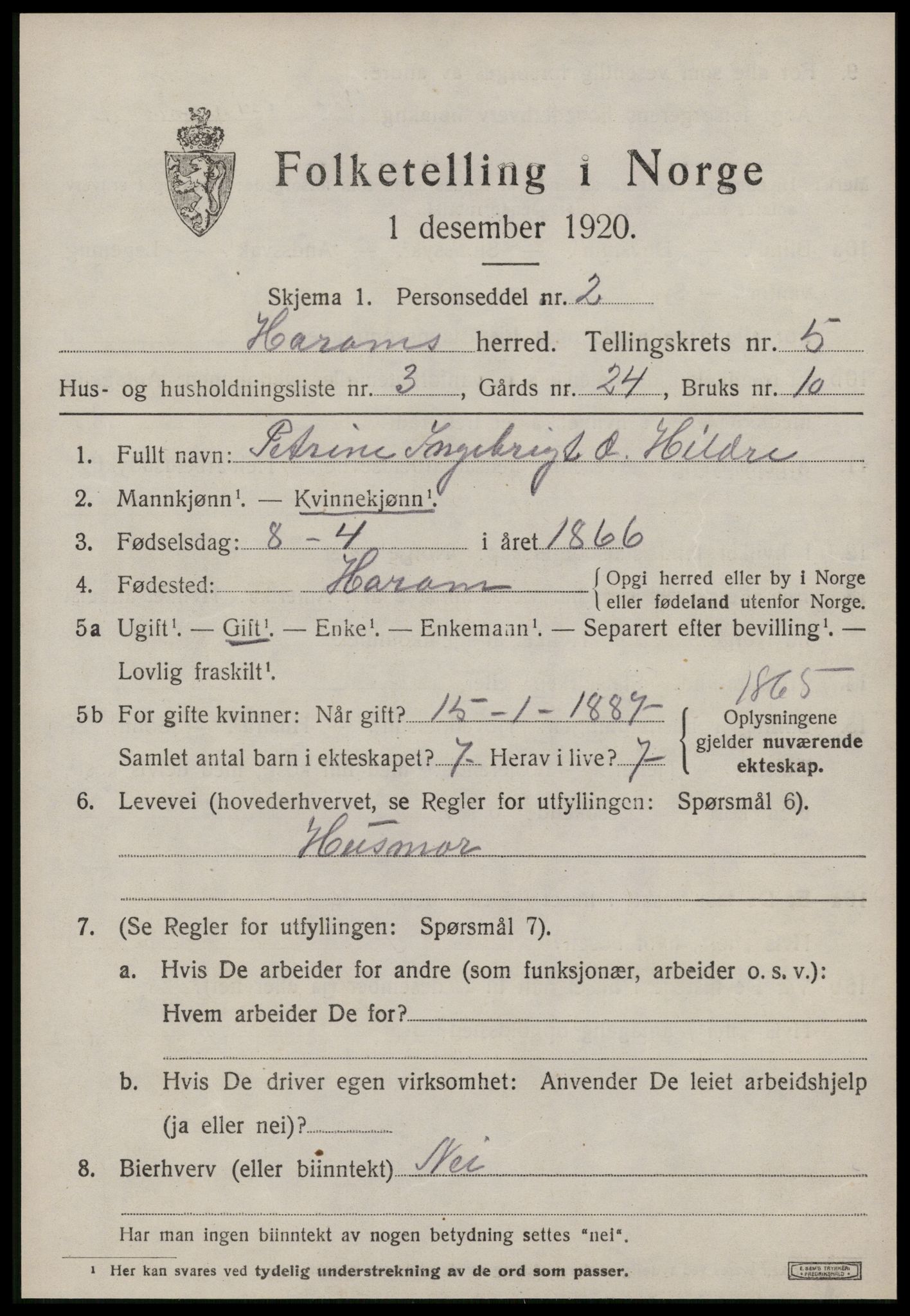 SAT, 1920 census for Haram, 1920, p. 2829