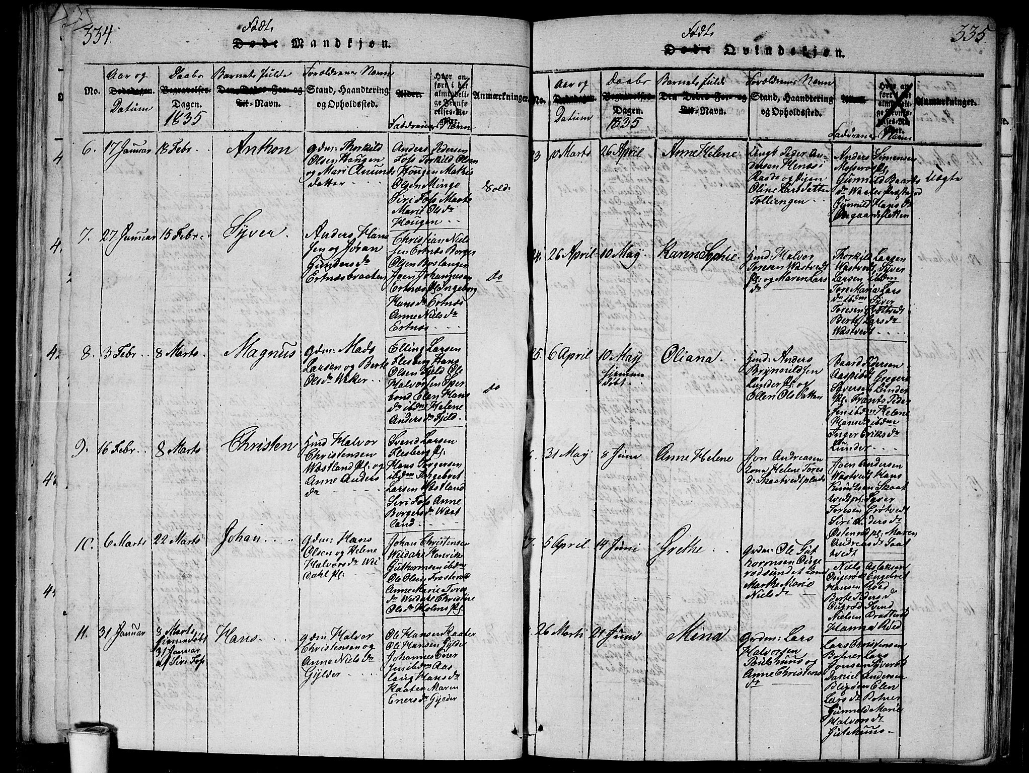 Våler prestekontor Kirkebøker, SAO/A-11083/G/Ga/L0001: Parish register (copy) no. I 1, 1815-1839, p. 334-335